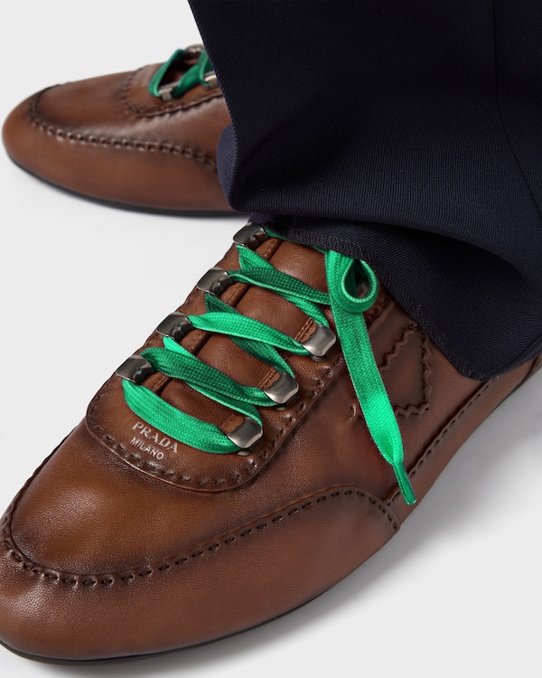 Collapse antiqued nappa leather sneakers with hooks - Oak Collapse antiqued nappa leather sneakers with hooks - Oak