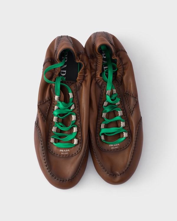 Collapse antiqued nappa leather sneakers with hooks - Oak Collapse antiqued nappa leather sneakers with hooks - Oak