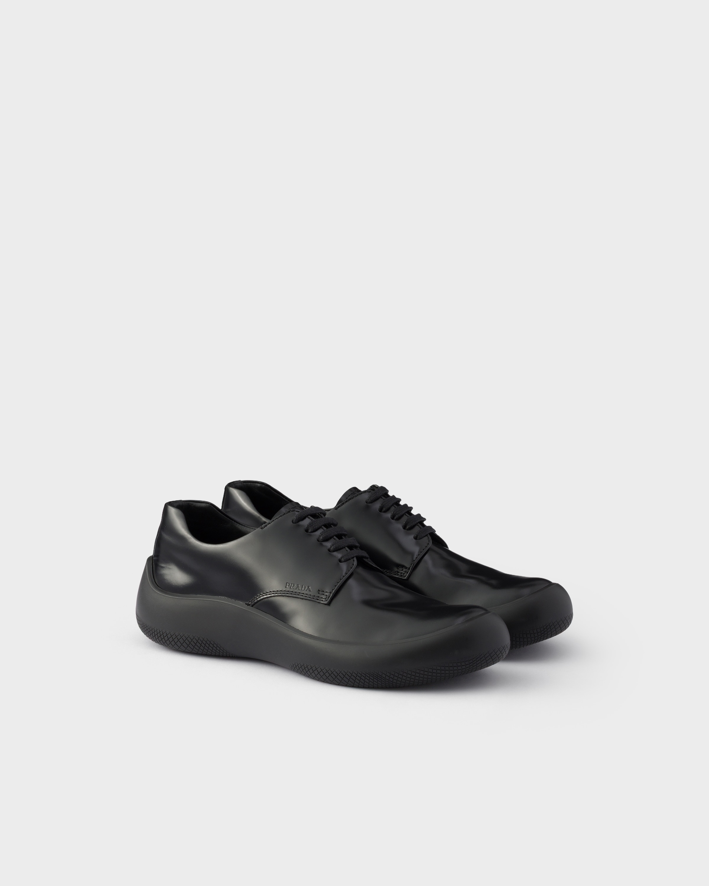 Black Brushed Leather Laced Shoes | PRADA - Singapore