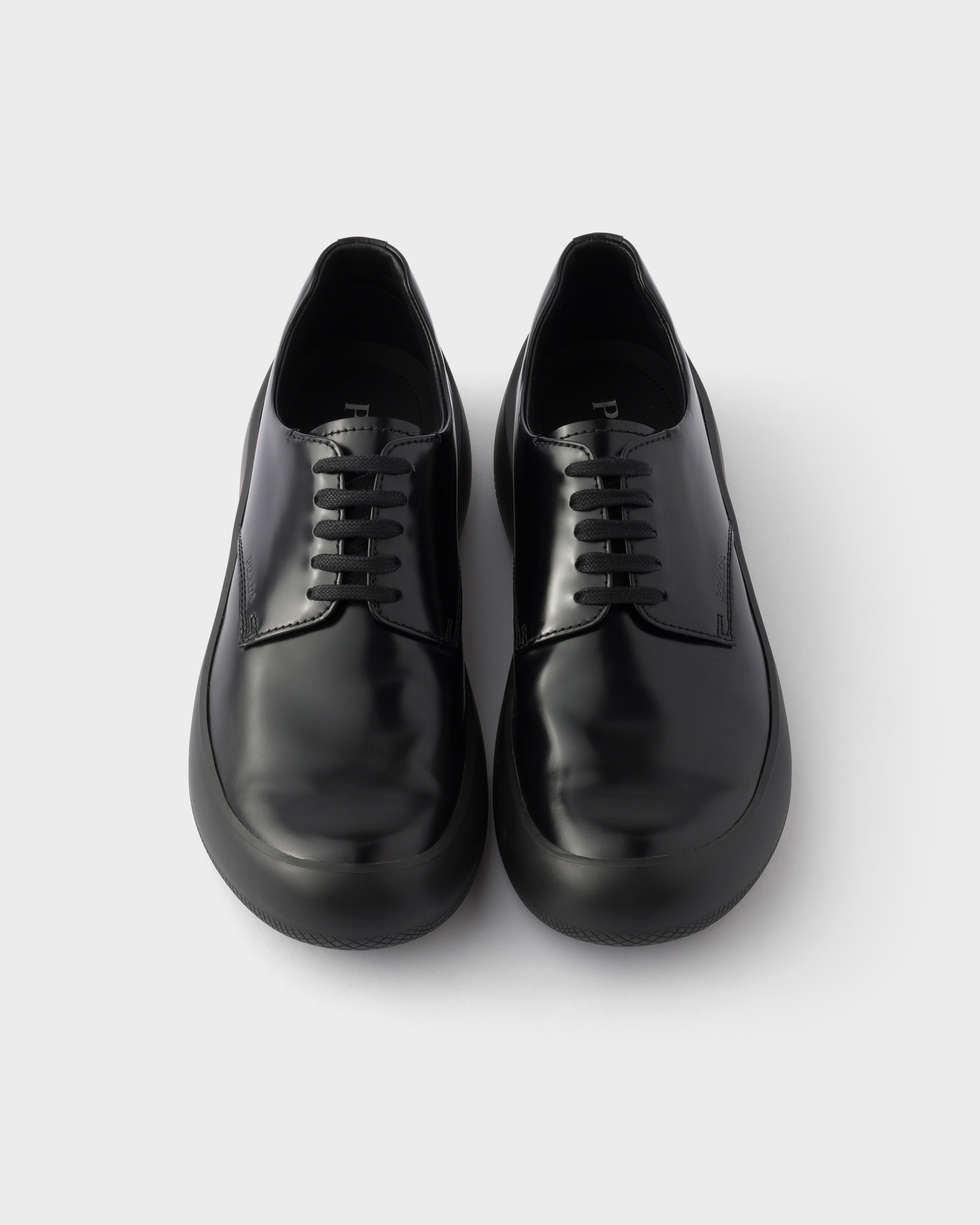 Black Brushed Leather Laced Shoes | PRADA
