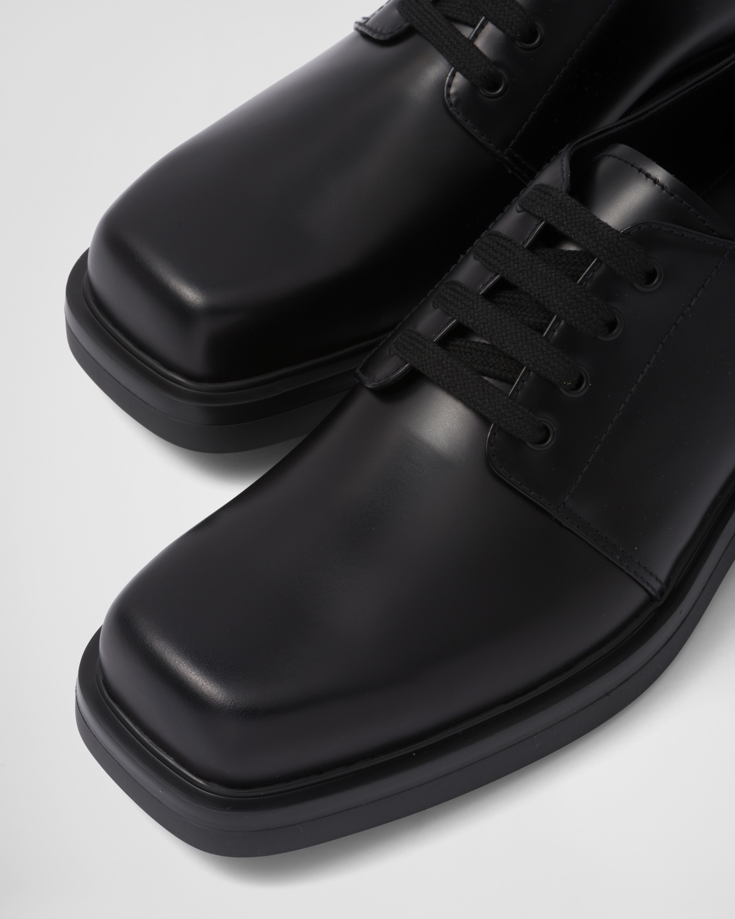 Black Brushed Leather Derby Shoes | PRADA