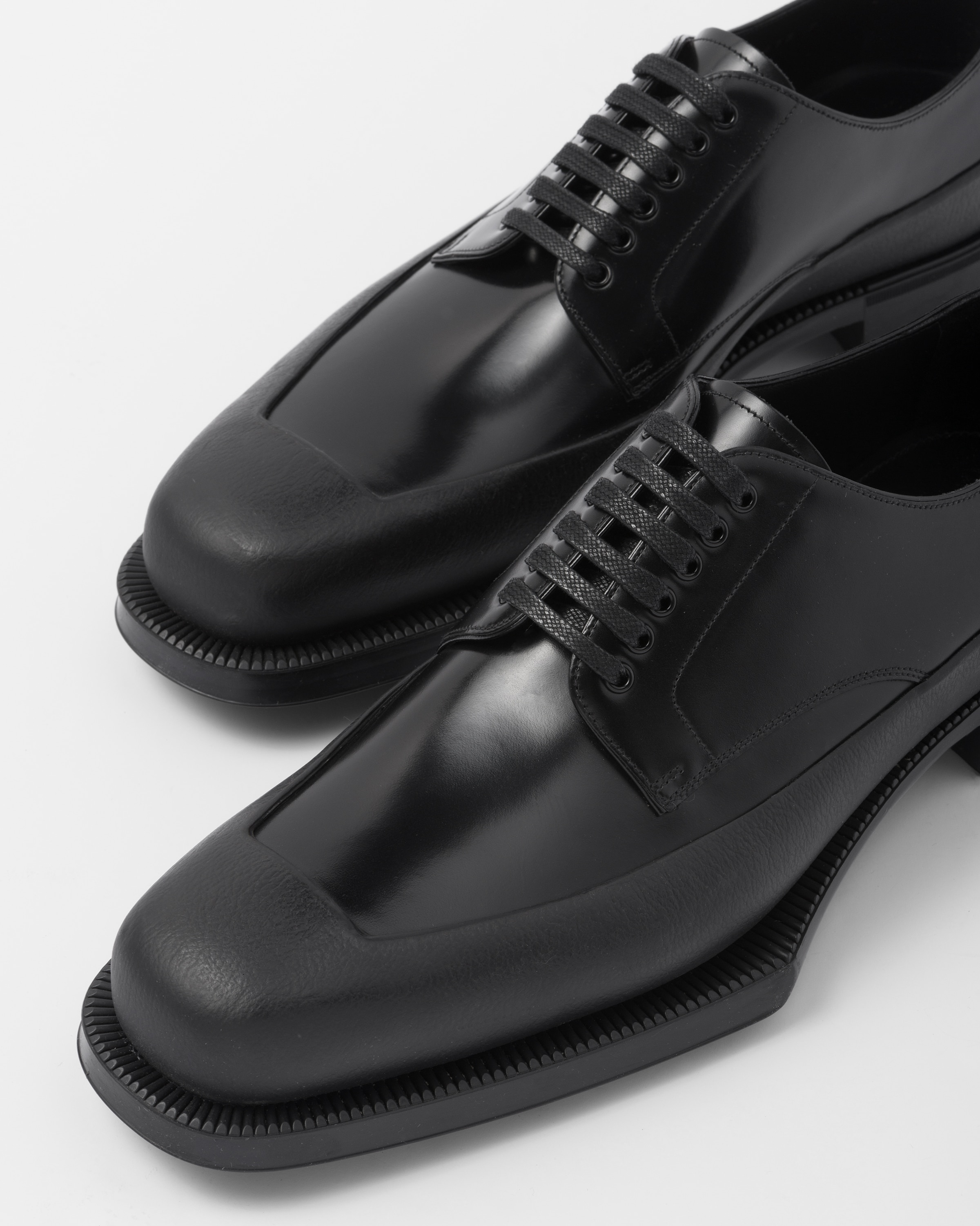 Prada Black Brushed Platform Derbys, ModeSens