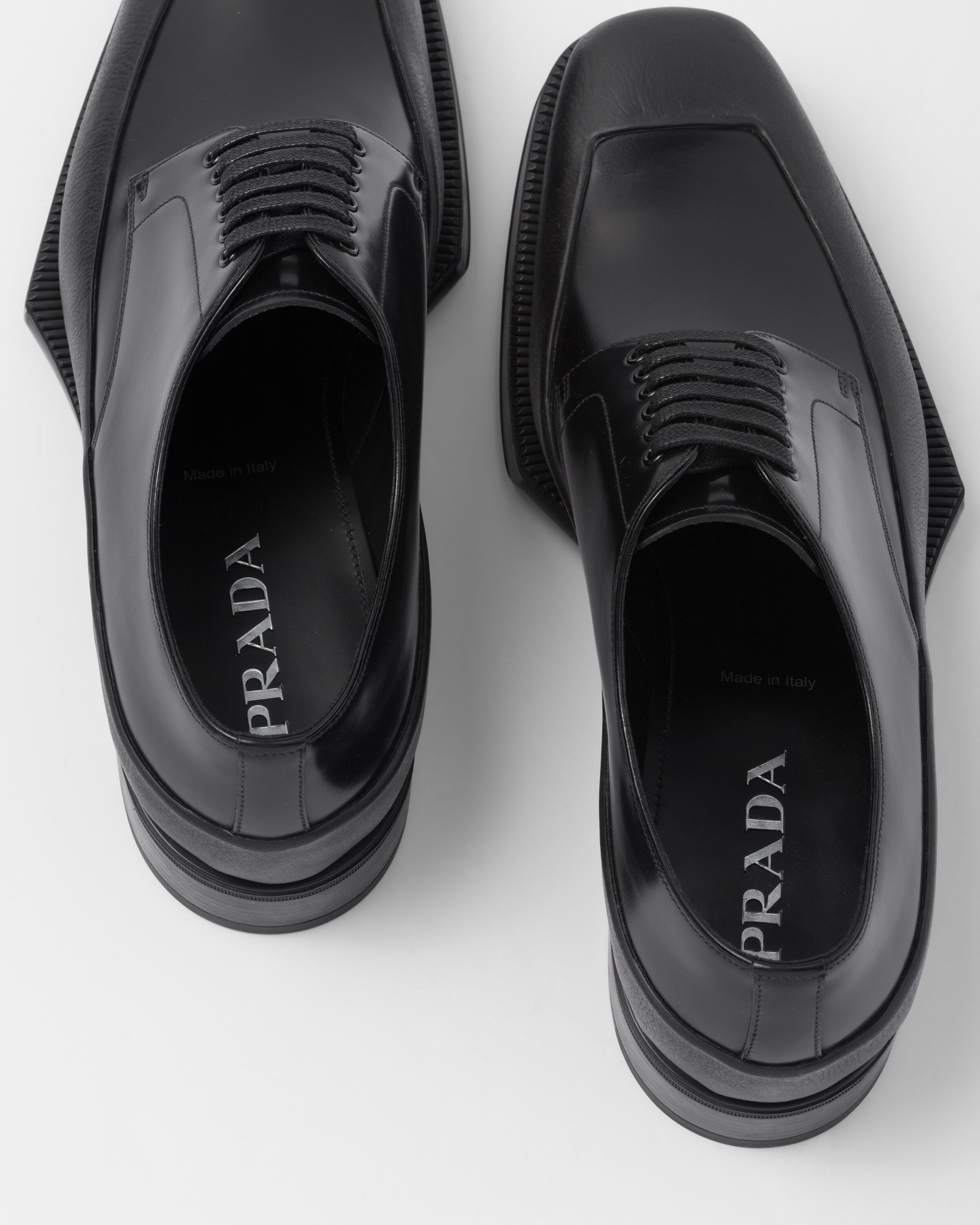 Black Brushed Leather Derby Shoes | PRADA