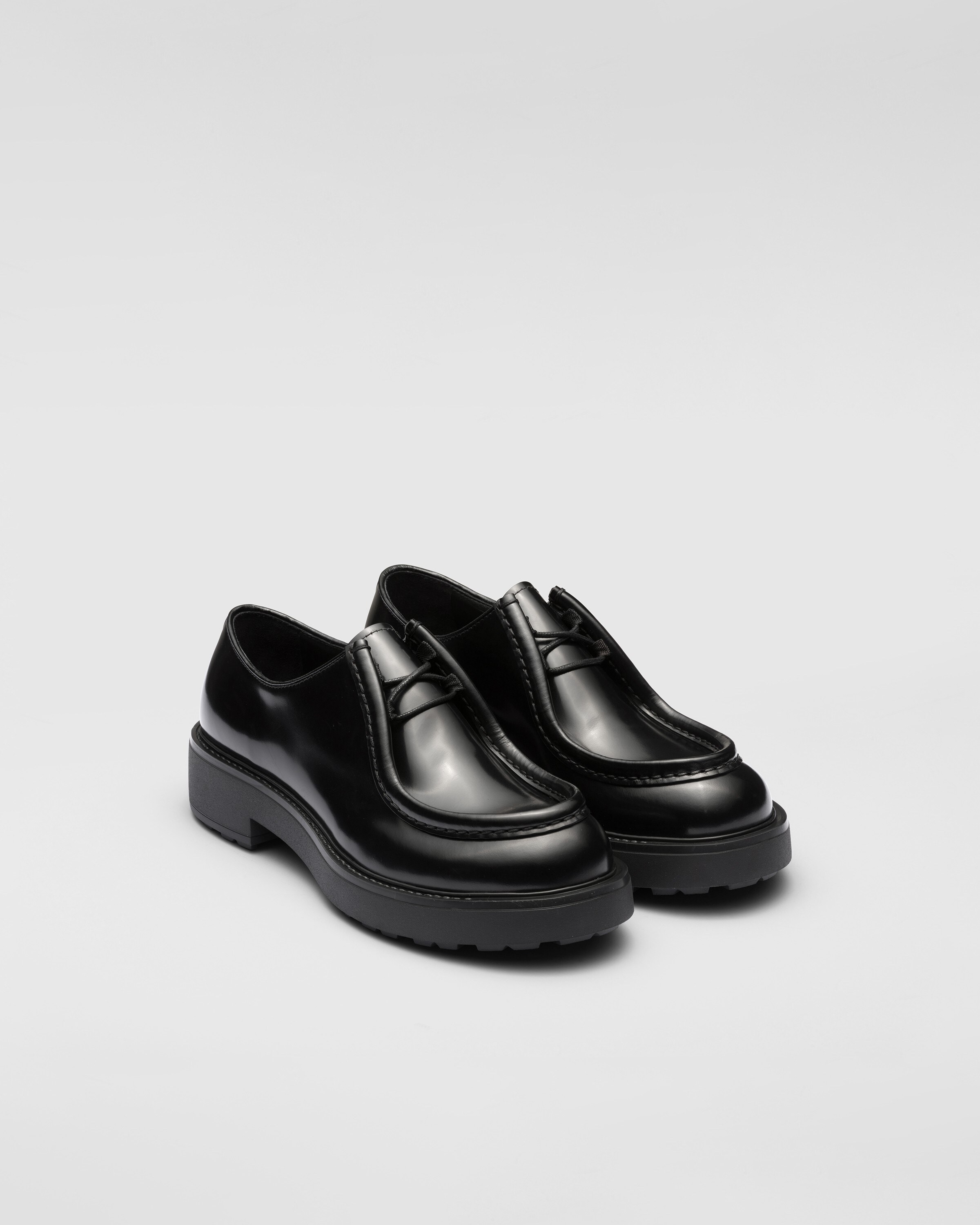 Prada Diapason Opaque Brushed Leather Lace-up Shoes In Black