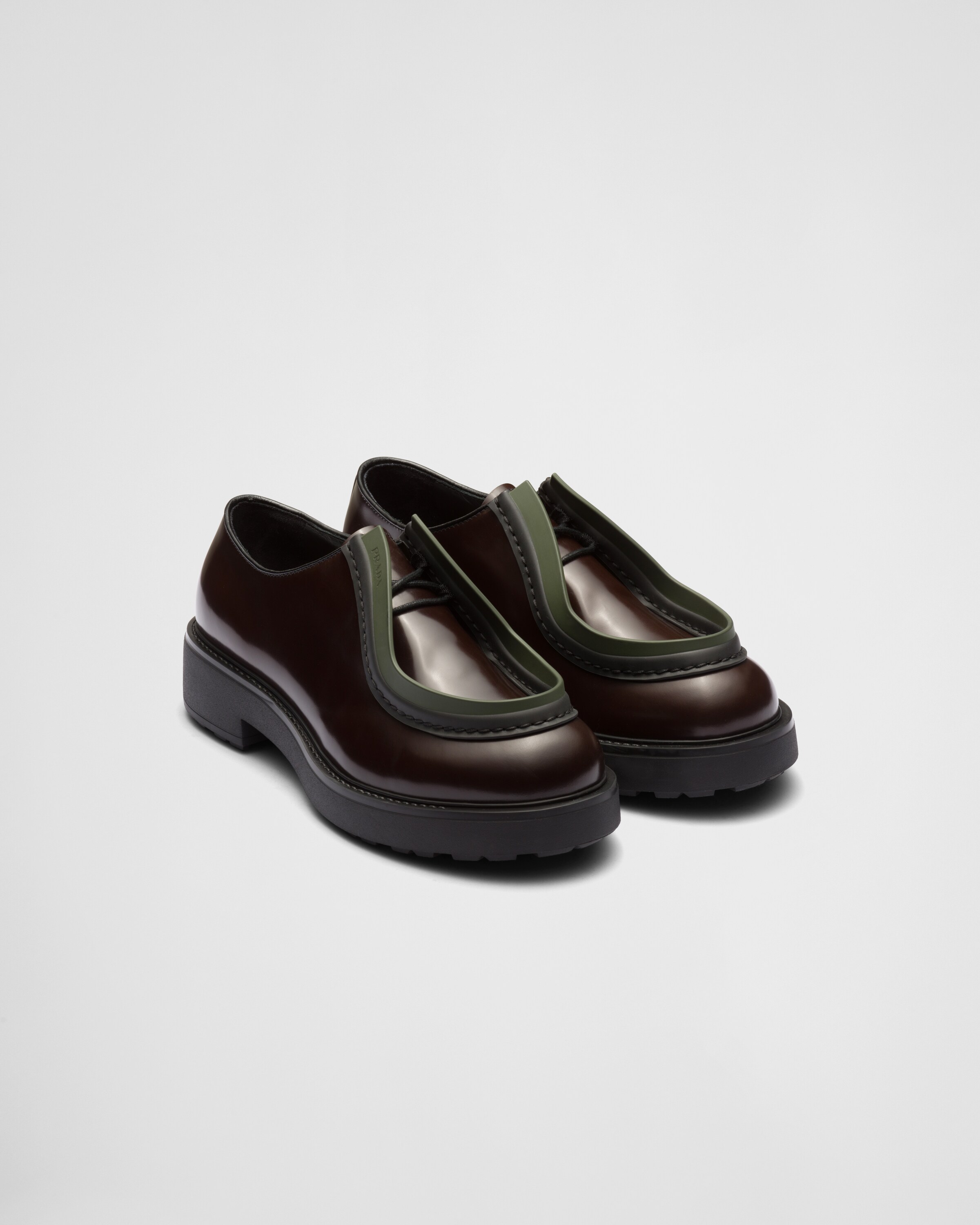 Prada Lace Up Brushed Oxford Shoes in Brown Leather Prada Prada DIAPASON OPAQUE BRUSHED LEATHER LACE-UP SHOES  main image 2