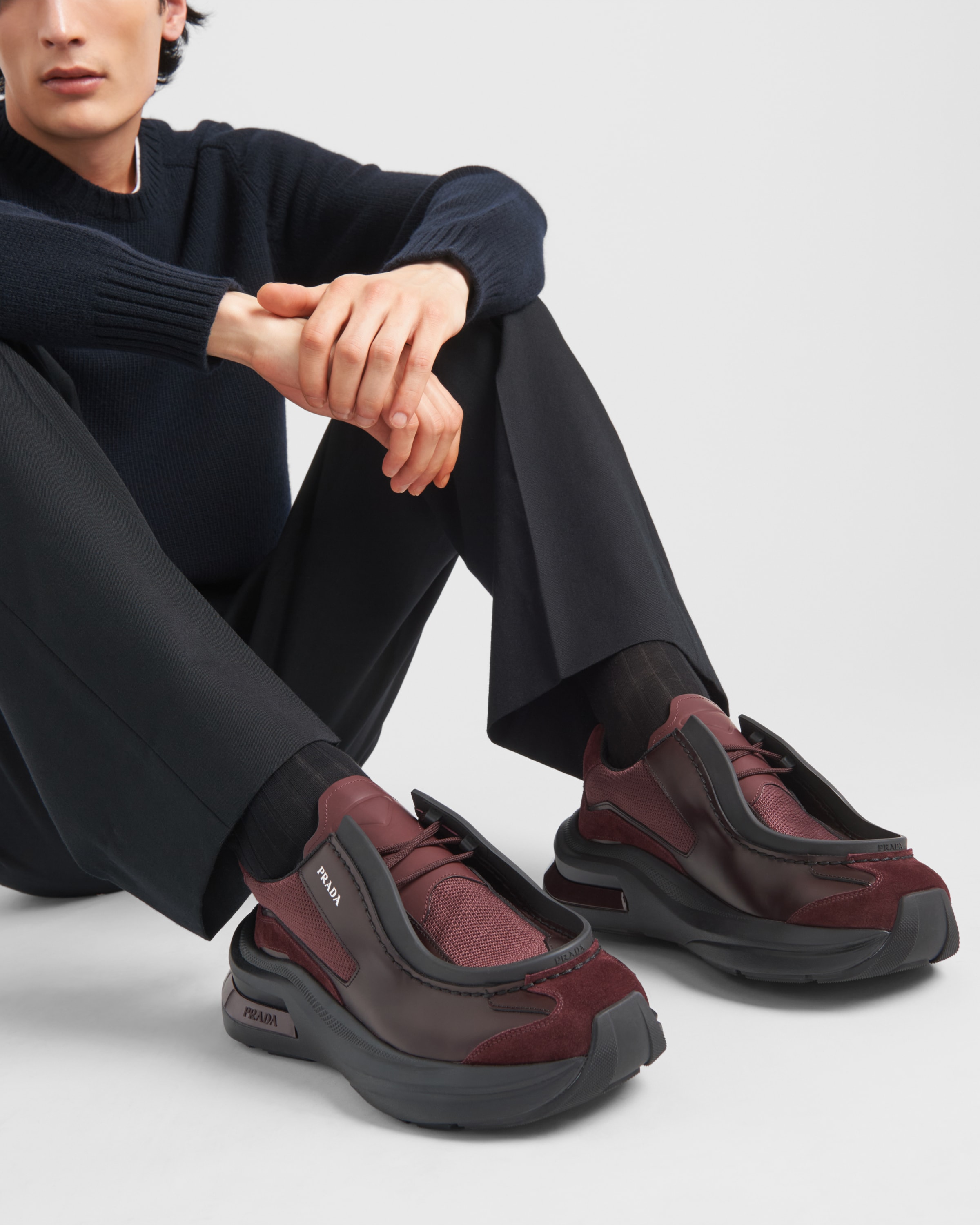 Prada calf suede and fabric sneakers hotsell