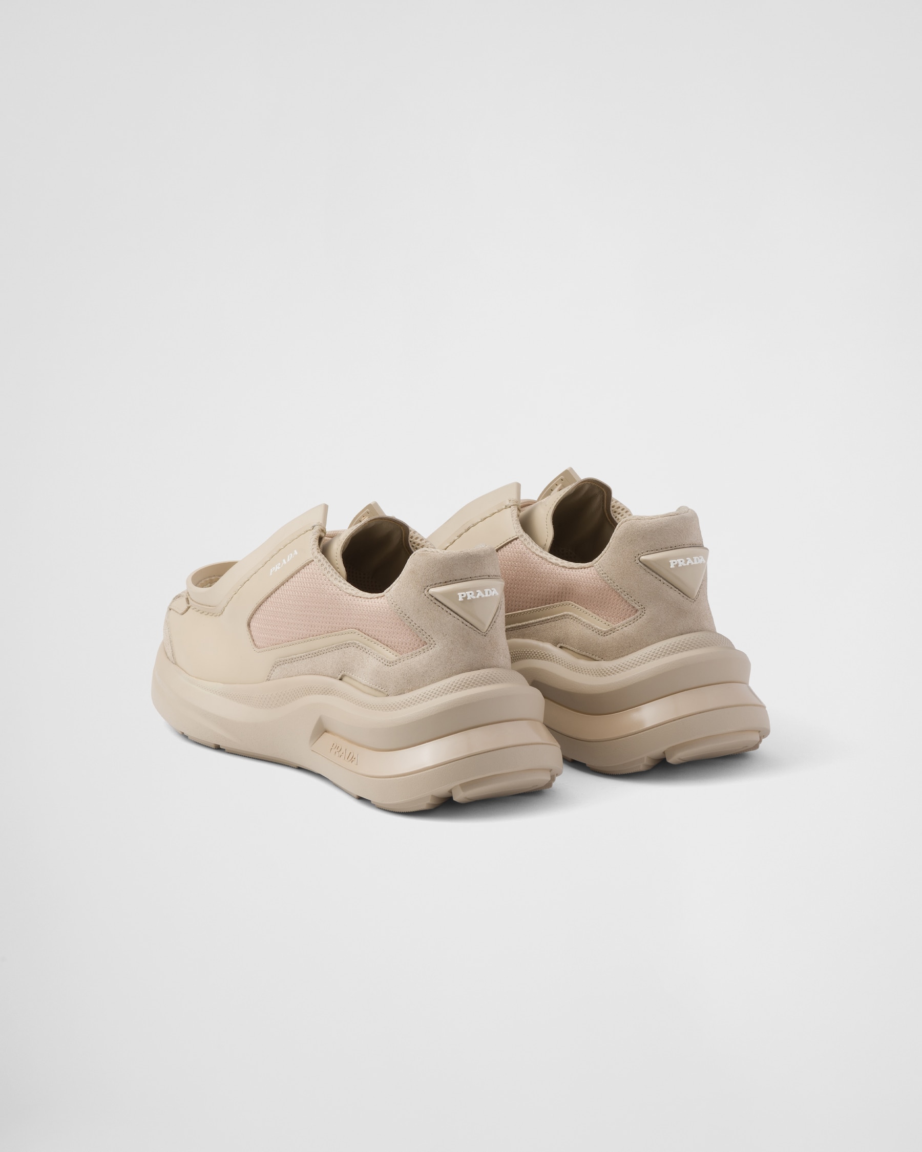 PRADA 25S SNEAKER IN WHITE MIX DARK BEIGE SUEDE STYLE 2