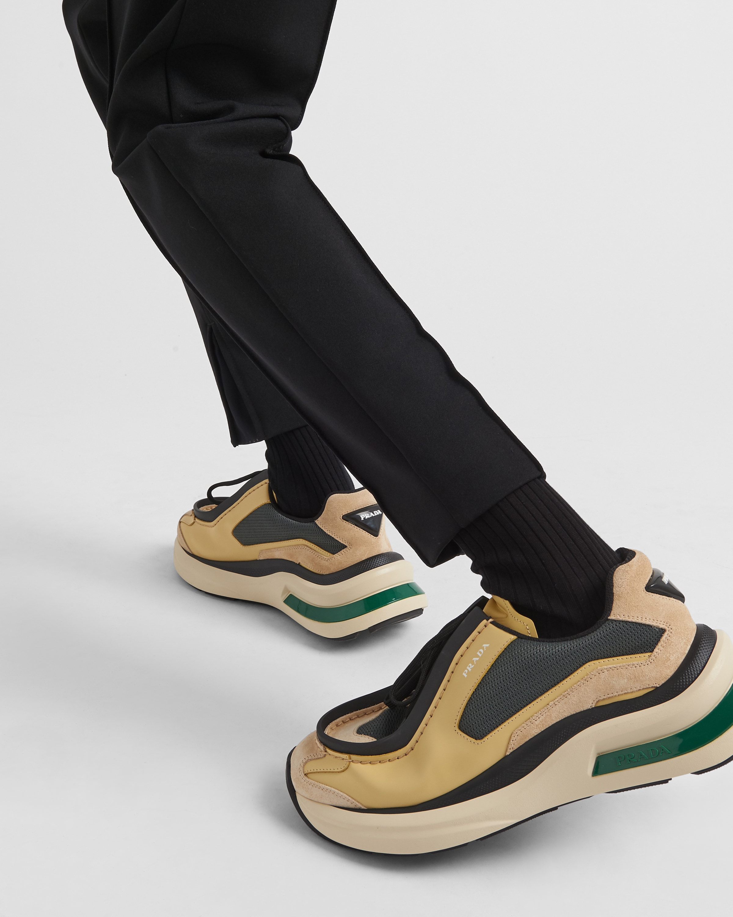 Vanilla anthracite Systeme Brushed Leather Sneakers With Bike Fabric And Suede Elements PRADA