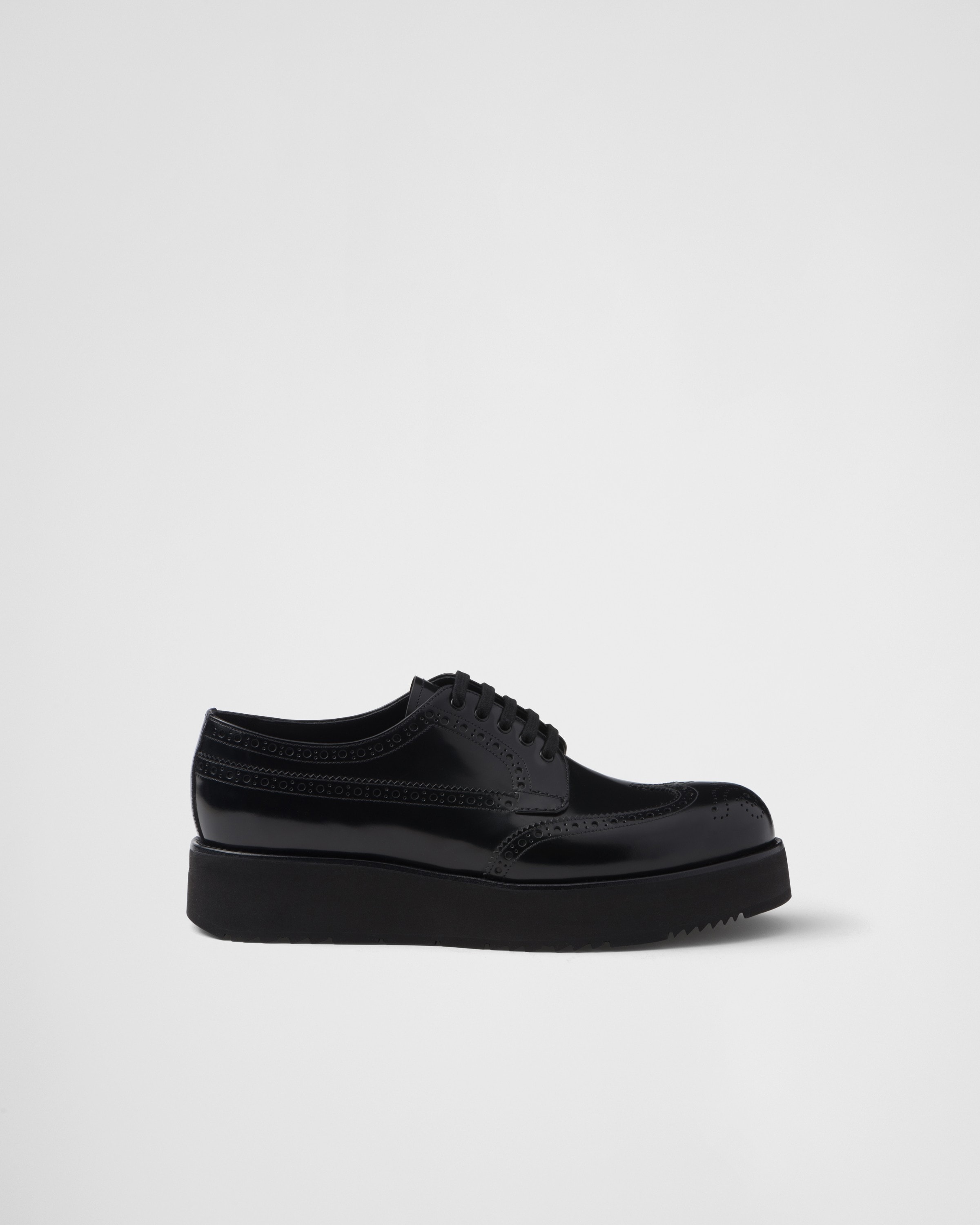 Shop Prada Brushed Leather Derby Brogues In Schwarz