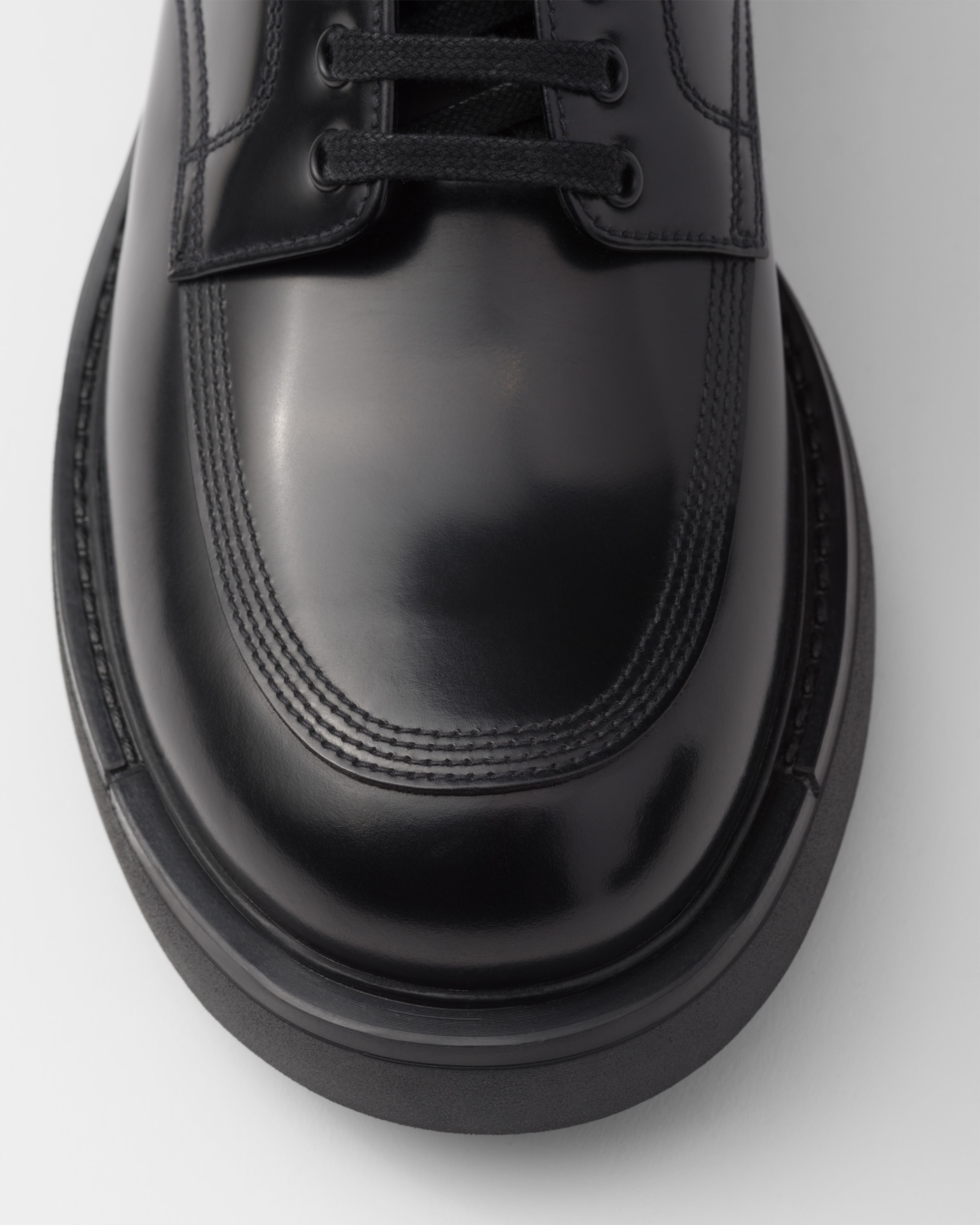 Black Brushed Leather Derby Shoes PRADA