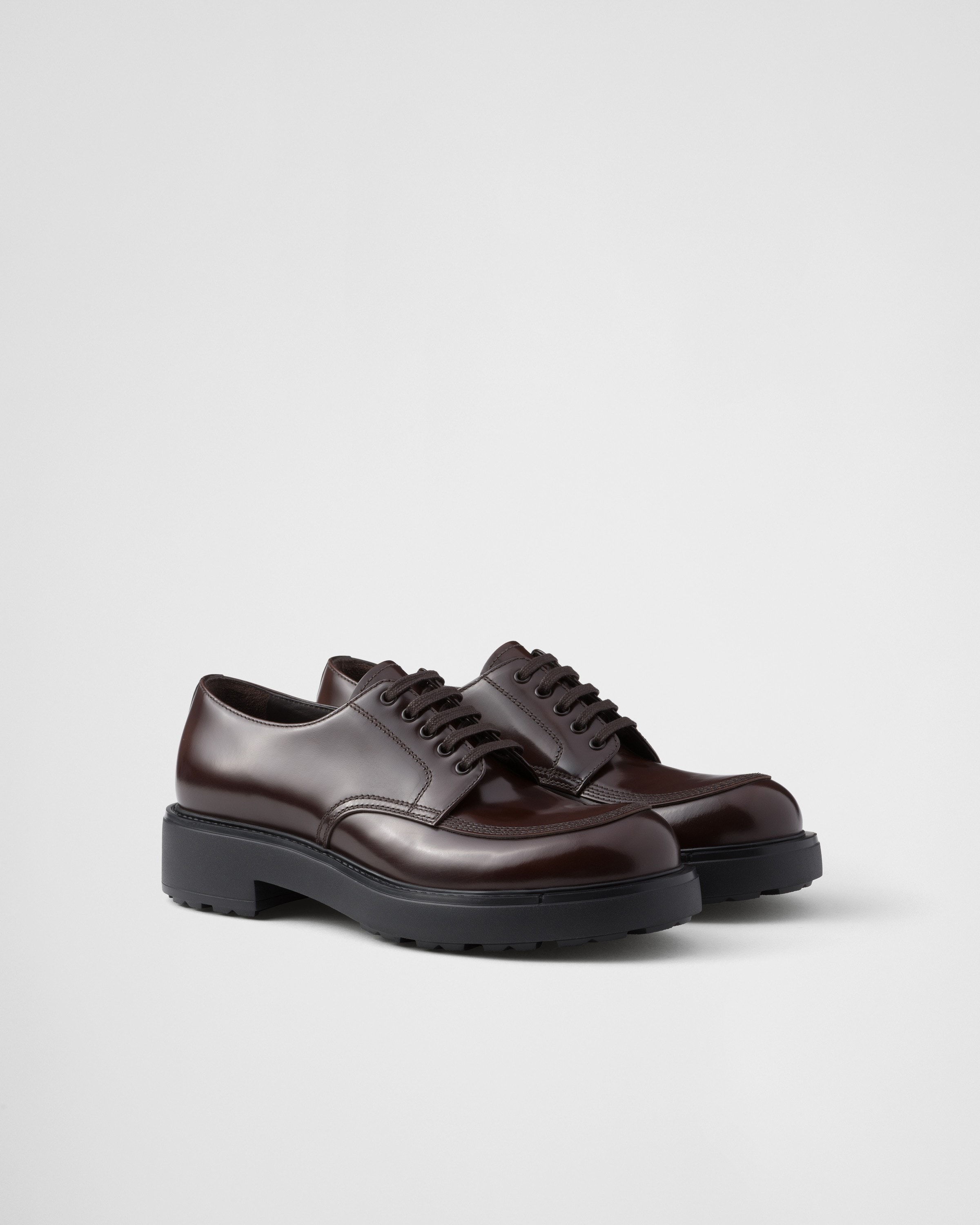 Prada Brushed Leather Derby Shoes In Sienna