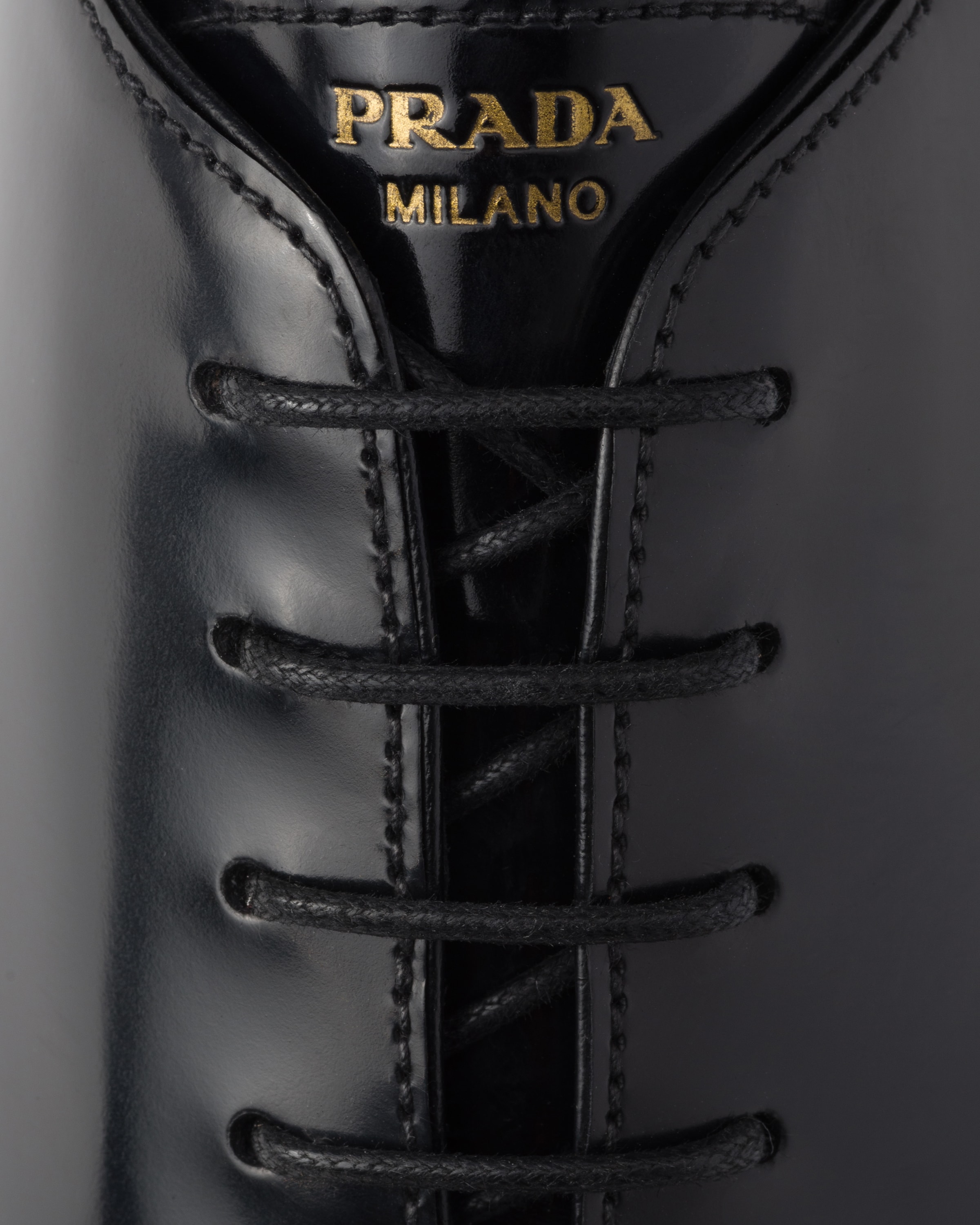 Black Brushed Leather Lace-ups | PRADA