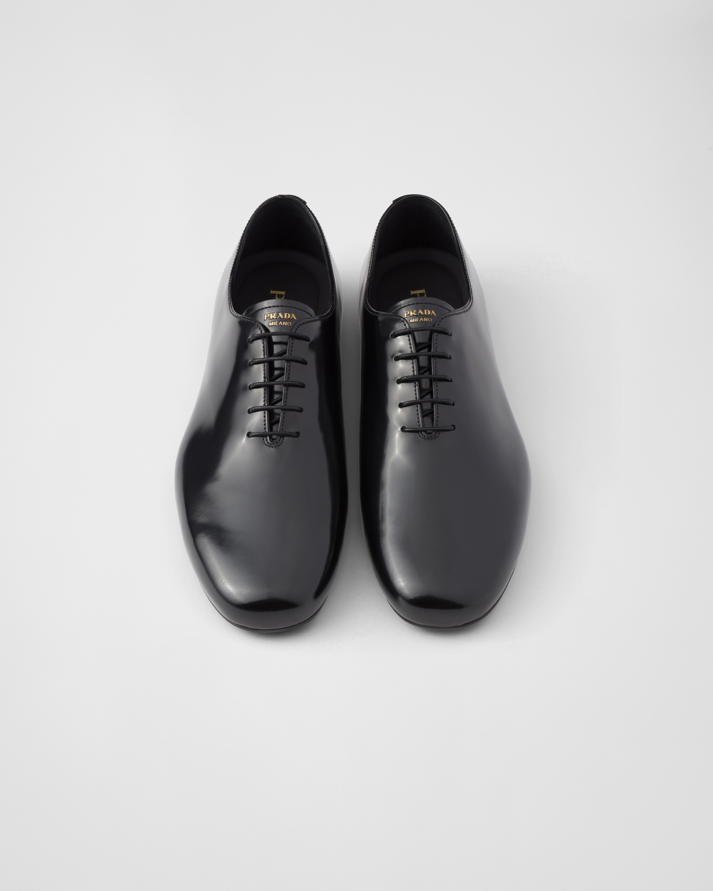 Black Brushed Leather Lace-ups | PRADA