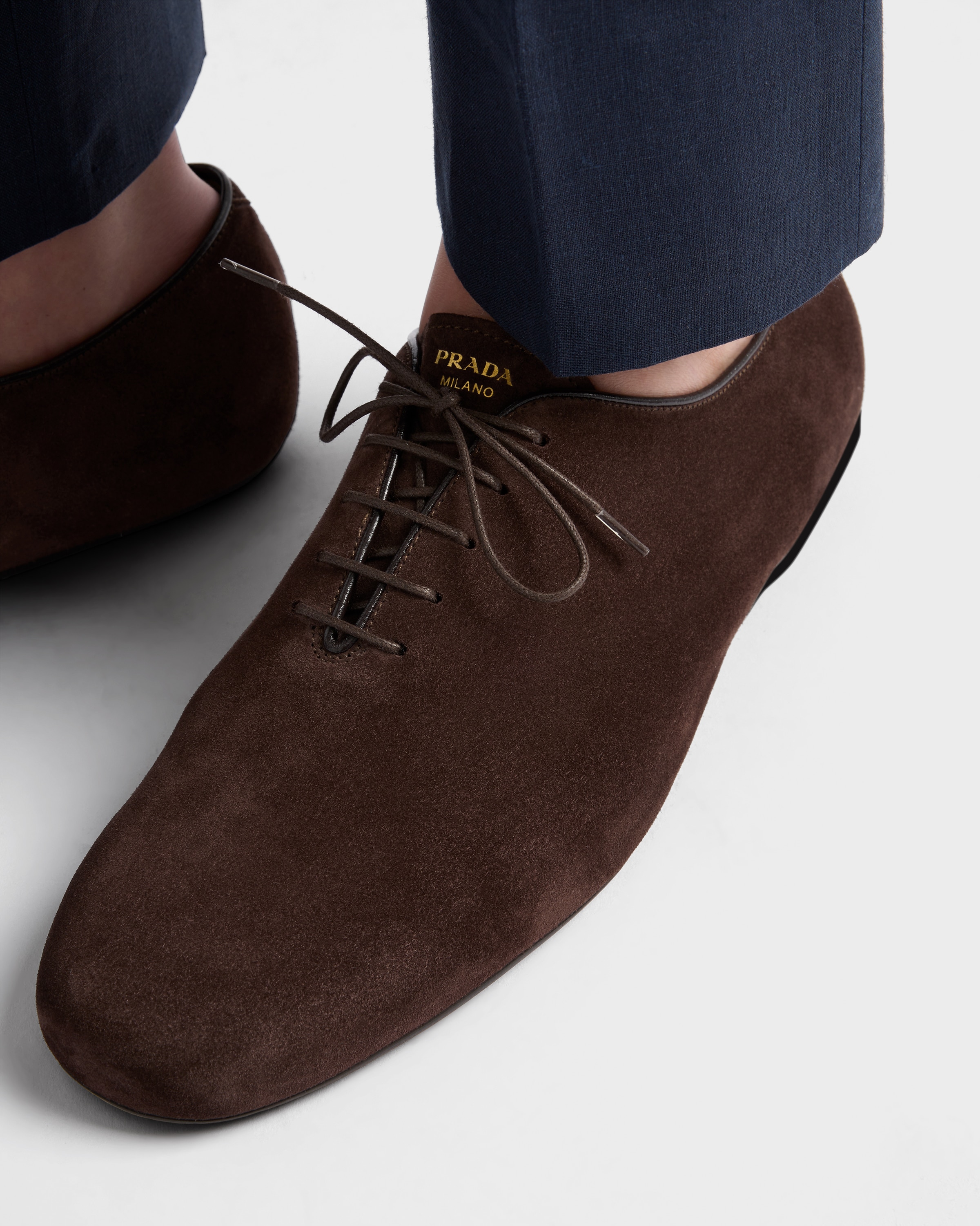 Dark Brown Suede Laced Shoes | PRADA