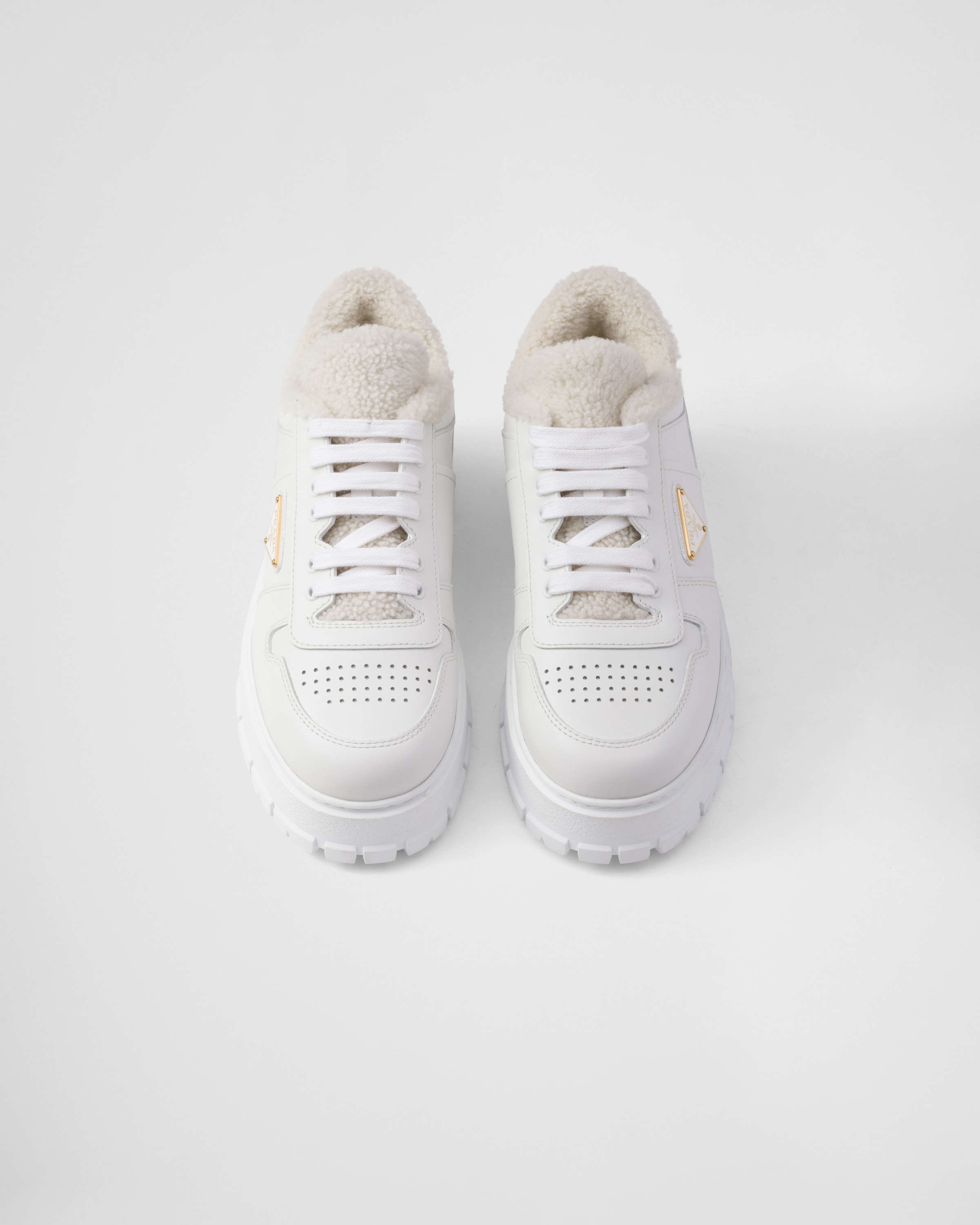 ホワイト レザー レースアップスニーカー | PRADA