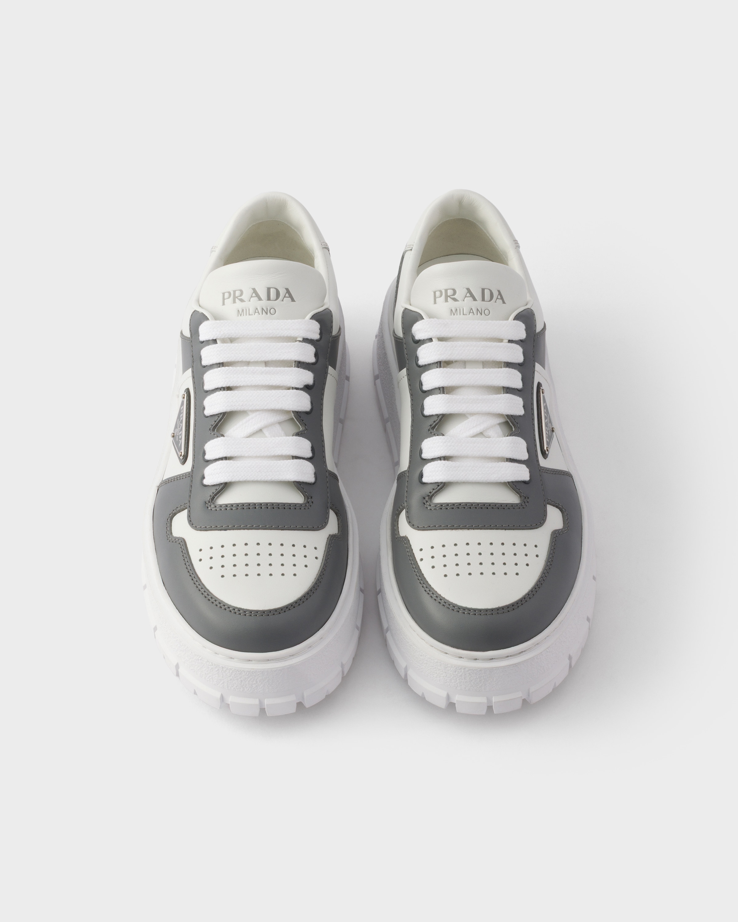 White/steel Leather Sneakers | PRADA - Japan