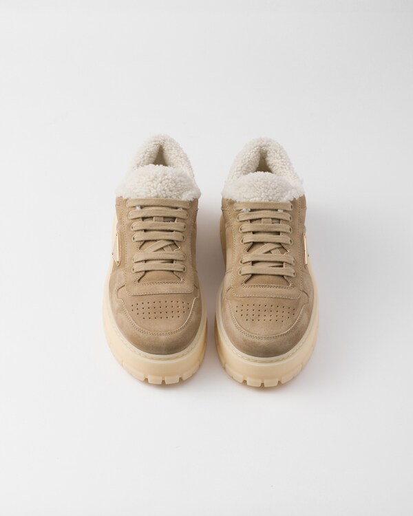 Faded suede laced sneakers - Ecru Faded suede laced sneakers - Ecru