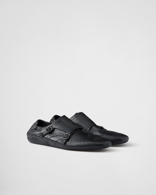 PRADA ホタンティテルカットアウトスカト P144V1EVU F0002 Prada Women's' Brushed Leather Cut-Out Pumps in Black | LN-CC®