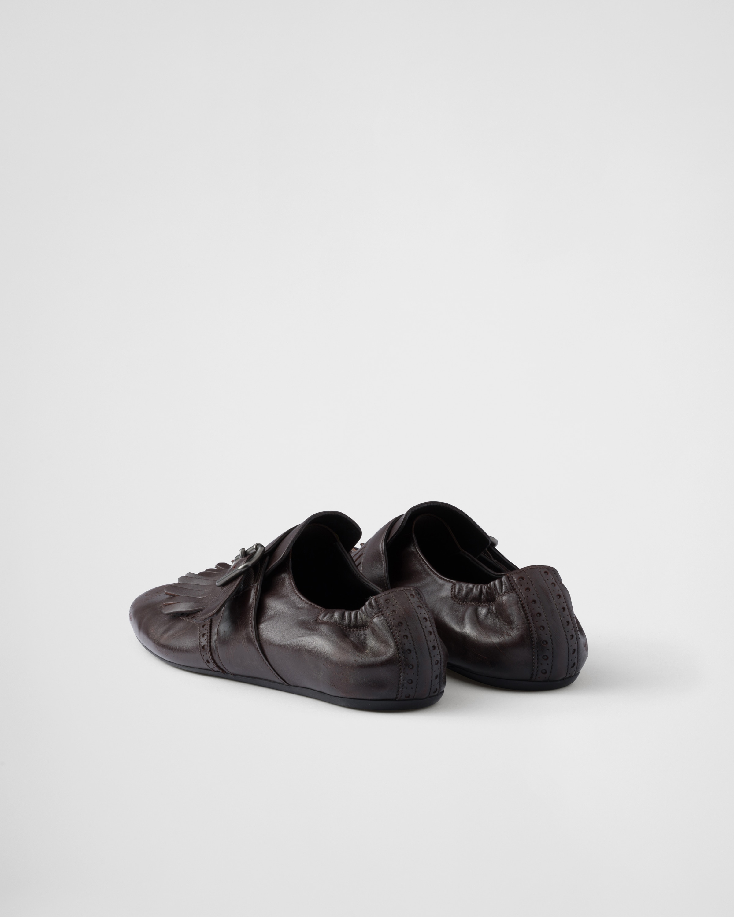 Dark Brown Shuffle fringed monk strap shoes | PRADA - United States