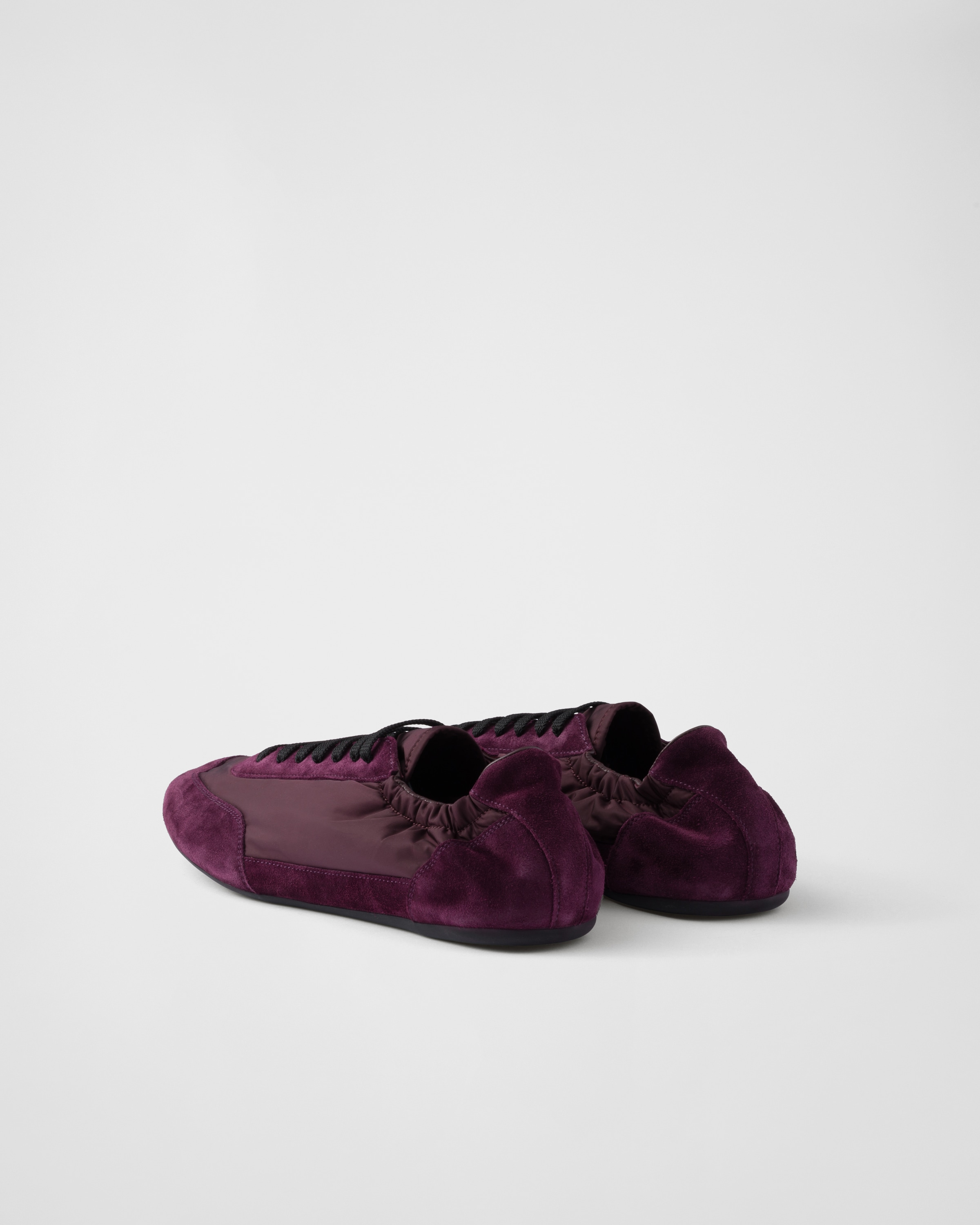 Prada Collapse Re-nylon And Suede Elasticized Sneakers In Burgundy