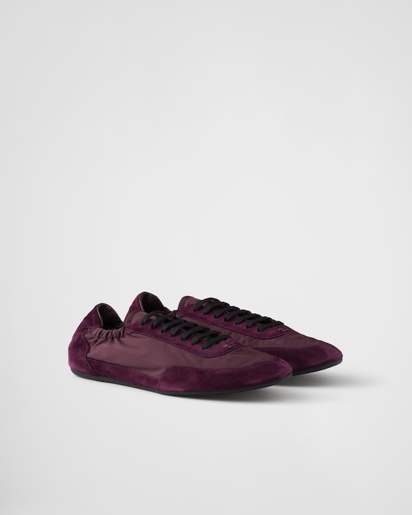 Burgundy Collapse Re-Nylon and suede elasticized sneakers