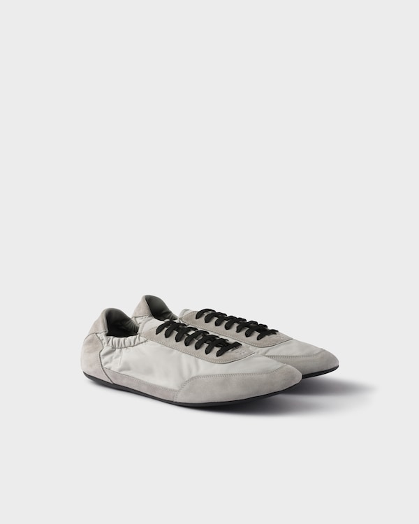 Steel Gray Downtown Re-Nylon and suede sneakers | PRADA