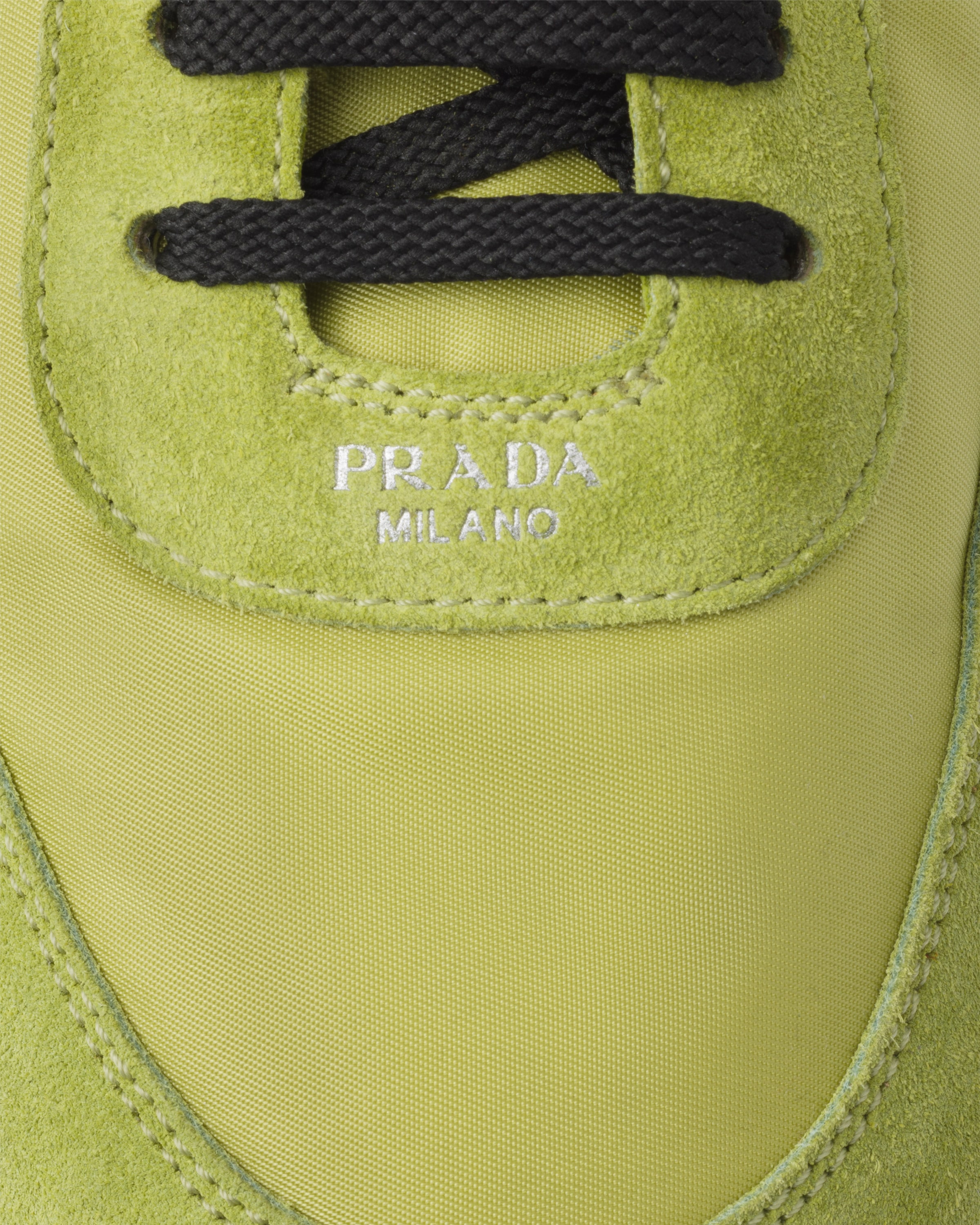 ⌘Grin⌘ 　　　PRADA➕fafa Fir Green Collapse Re-Nylon and suede elasticized sneakers