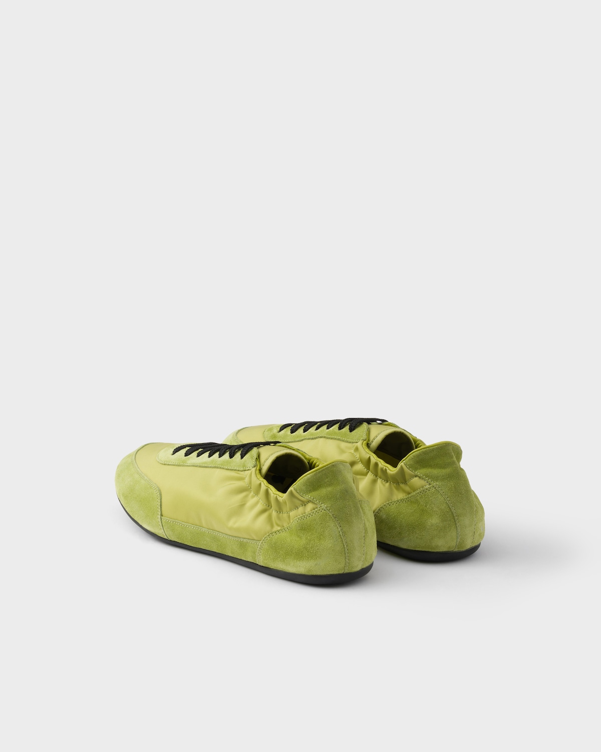 PRADA 25S COLLAPSE SNEAKERS IN LIME GREEN RE NYLON AND SUEDE