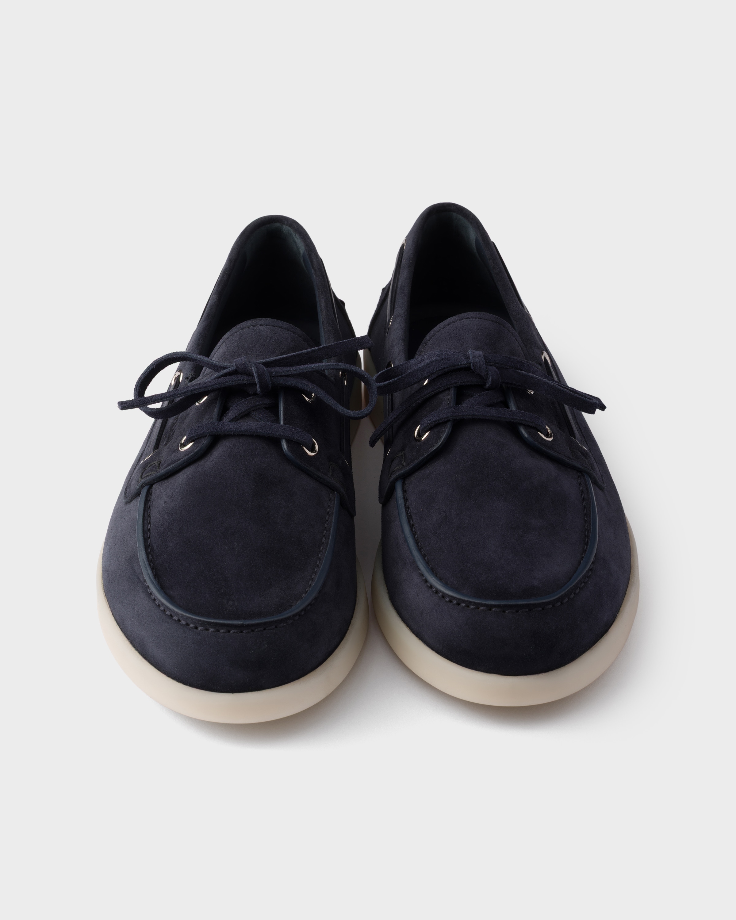 Navy Suede boat shoes with laces | PRADA - United States