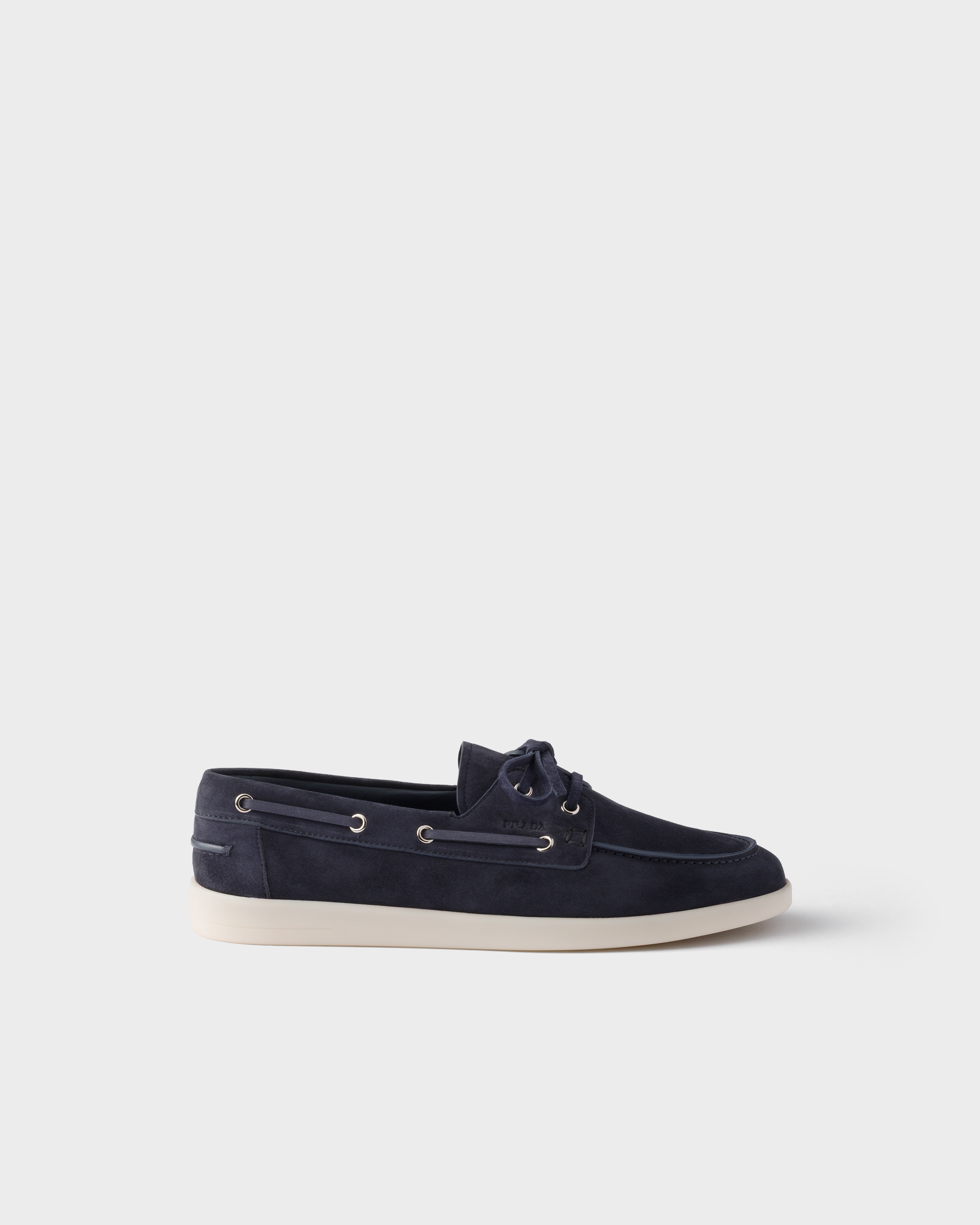 Navy Suede boat shoes with laces | PRADA - United States