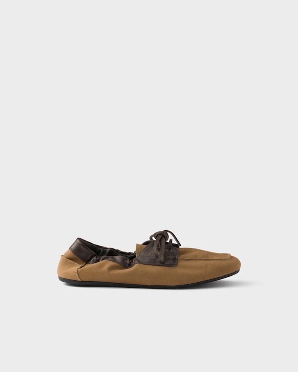 Shuffle aged canvas and leather boat shoes - Tobacco Shuffle aged canvas and leather boat shoes - Tobacco