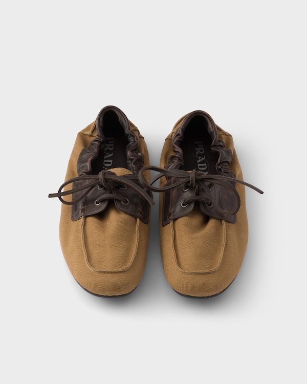 Shuffle aged canvas and leather boat shoes - Tobacco Shuffle aged canvas and leather boat shoes - Tobacco