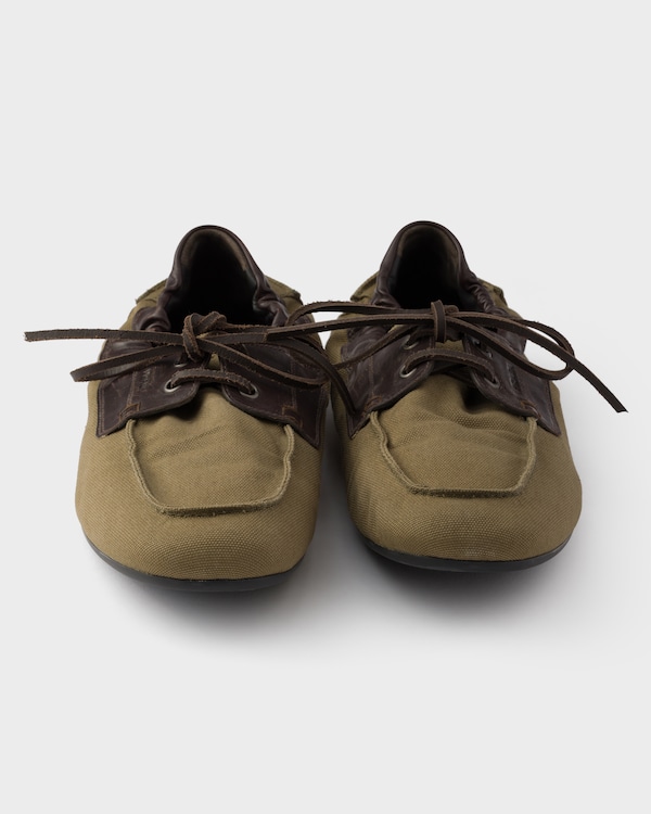 Shuffle aged canvas and leather boat shoes - Military Green Shuffle aged canvas and leather boat shoes - Military Green