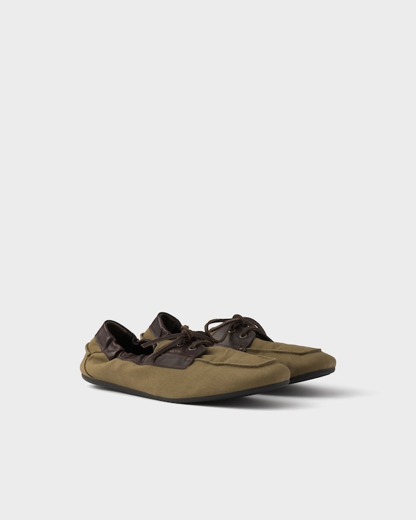 Shuffle aged canvas and leather boat shoes - Military Green Shuffle aged canvas and leather boat shoes - Military Green