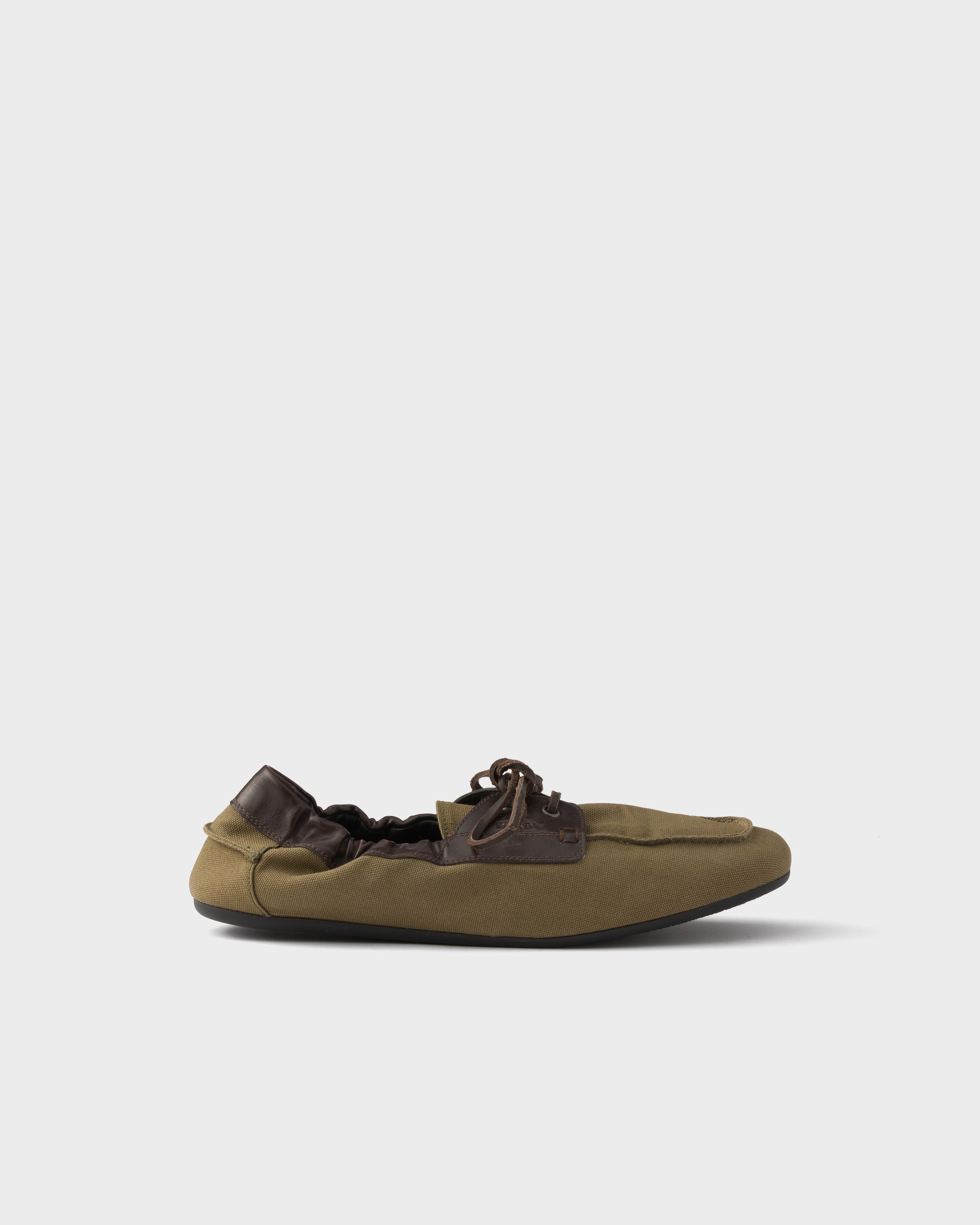 Prada Shuffle aged canvas and leather boat shoes
