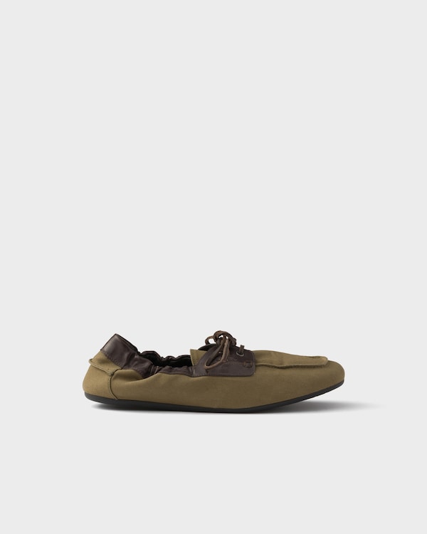 Shuffle aged canvas and leather boat shoes - Military Green Shuffle aged canvas and leather boat shoes - Military Green