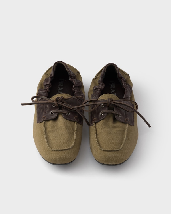 Shuffle aged canvas and leather boat shoes - Military Green Shuffle aged canvas and leather boat shoes - Military Green