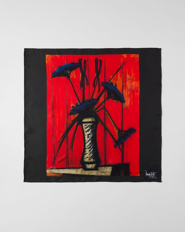 Printed twill scarf 55x55 - Asphalt/Red Printed twill scarf 55x55 - Asphalt/Red