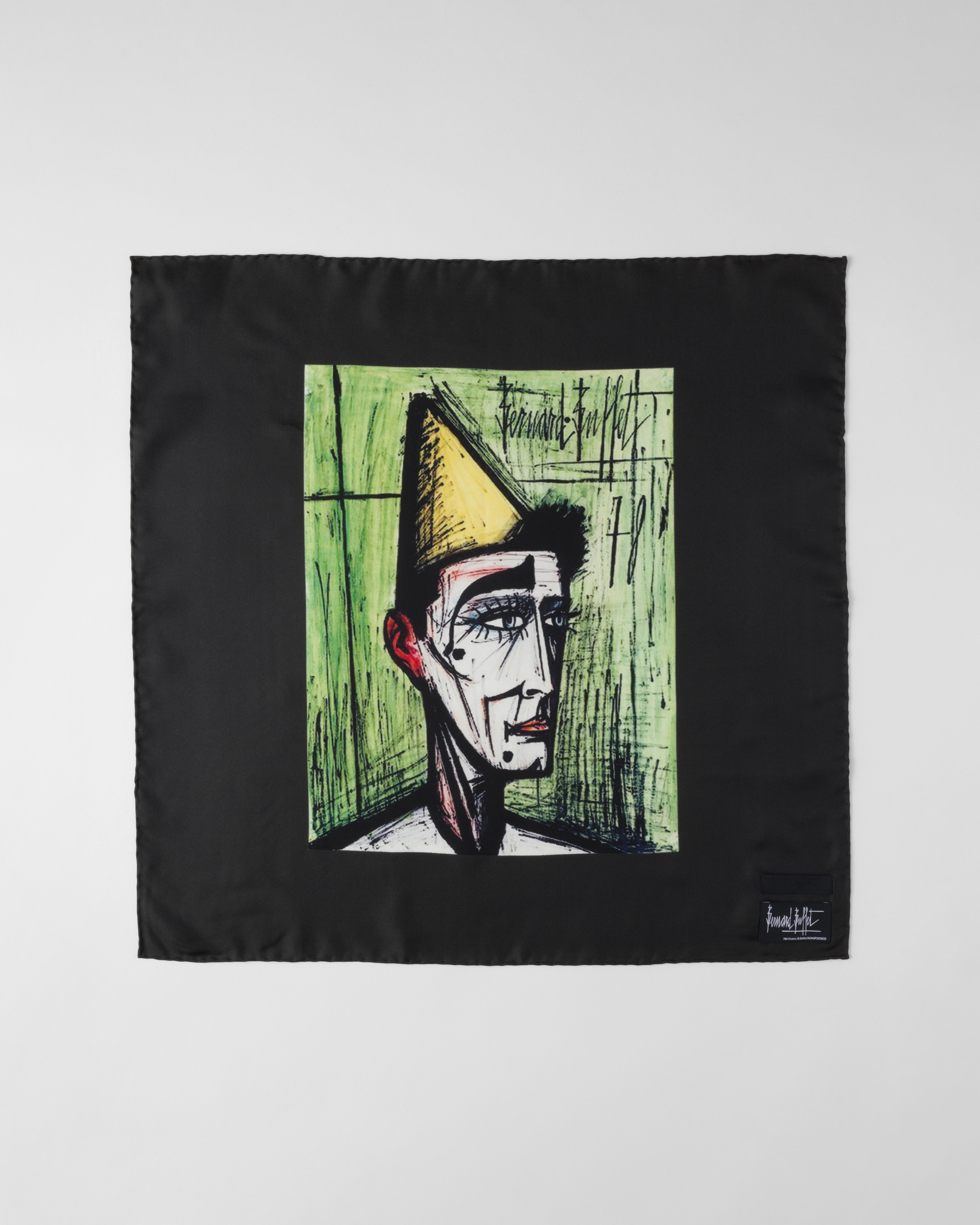 Prada Jojo The Clown-print Scarf In Dark Grey+green