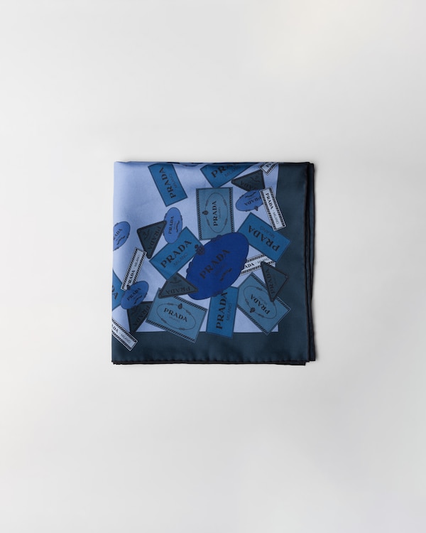 ネイビー/ホワイト プリントシルクツイル スカーフ 65x65 | PRADA