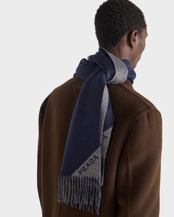 وشاح كشمير من نسيج مزدوج - أزرق / رمادي داكن وشاح كشمير من نسيج مزدوج - أزرق / رمادي داكن