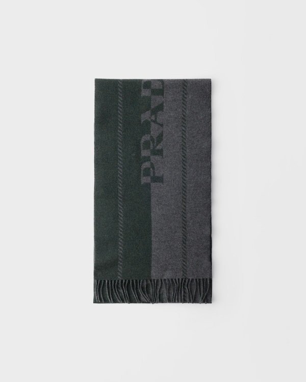 Small wool scarf with jacquard logo - Grey/Emerald Small wool scarf with jacquard logo - Grey/Emerald