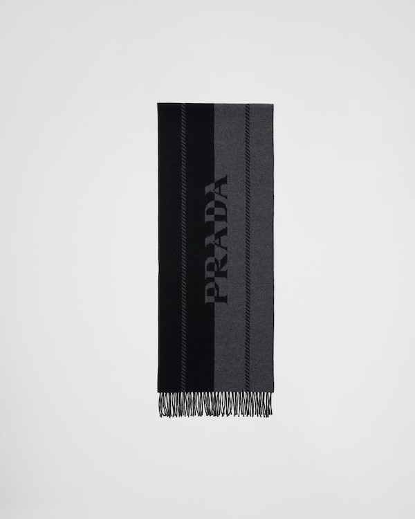 ブラック Re-Nylon ギャバジンxウール スカーフ | PRADA