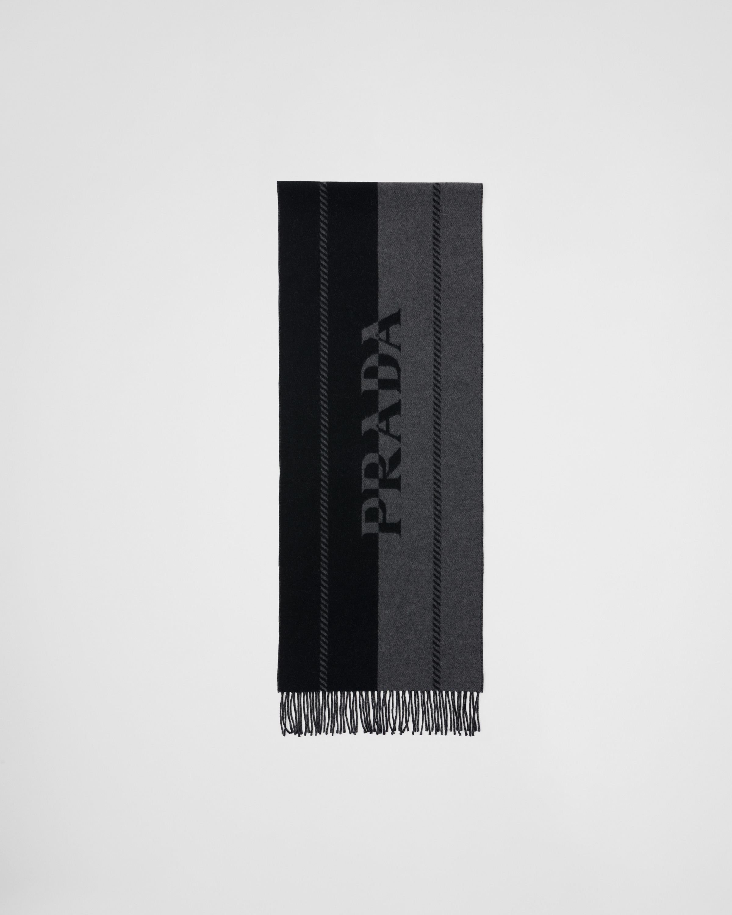 Prada Small Wool Scarf With Jacquard Logo In Slate Grey/black