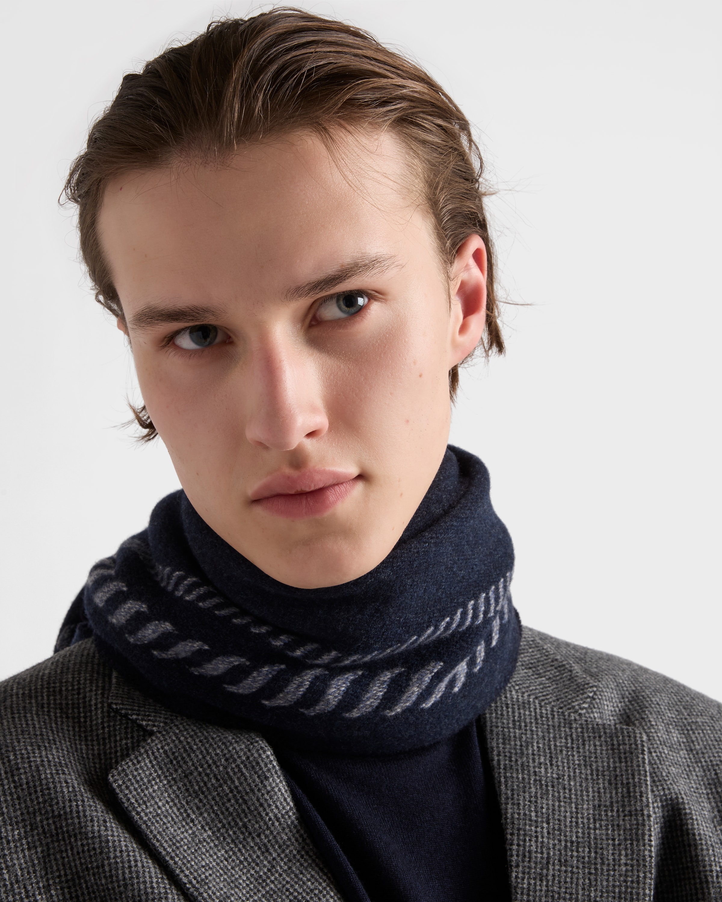 Navy Wool and cashmere scarf | PRADA - United States