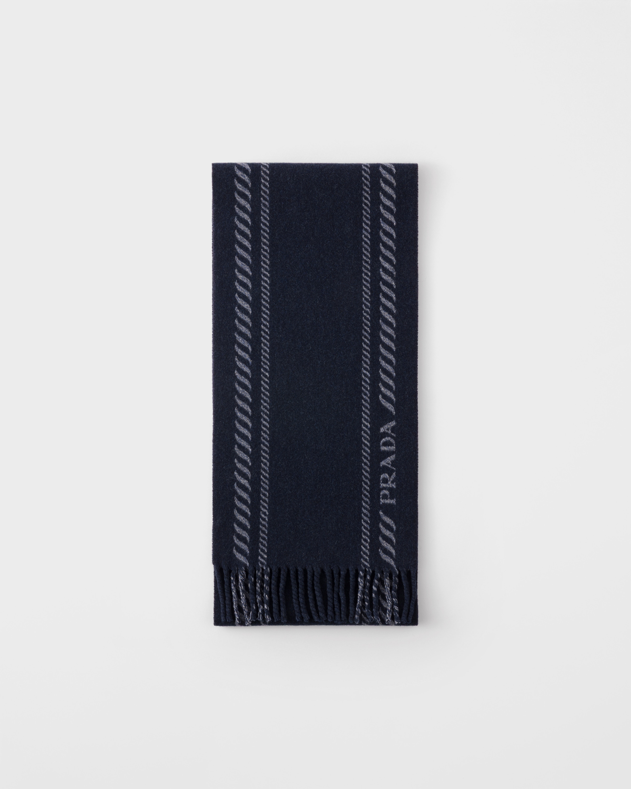 Prada Striped Pattern Scarf Fringed Edges In Blue