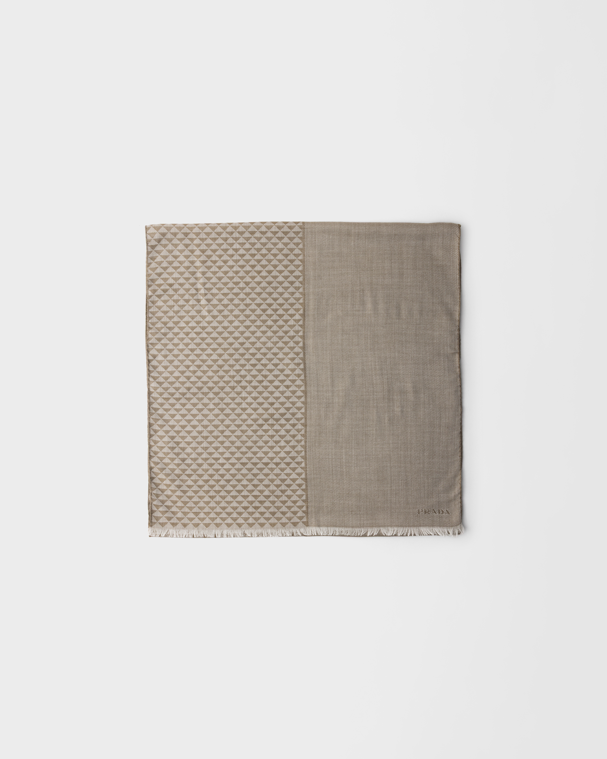 Scarf folded in half with geometric frontier, two-tone colorblock