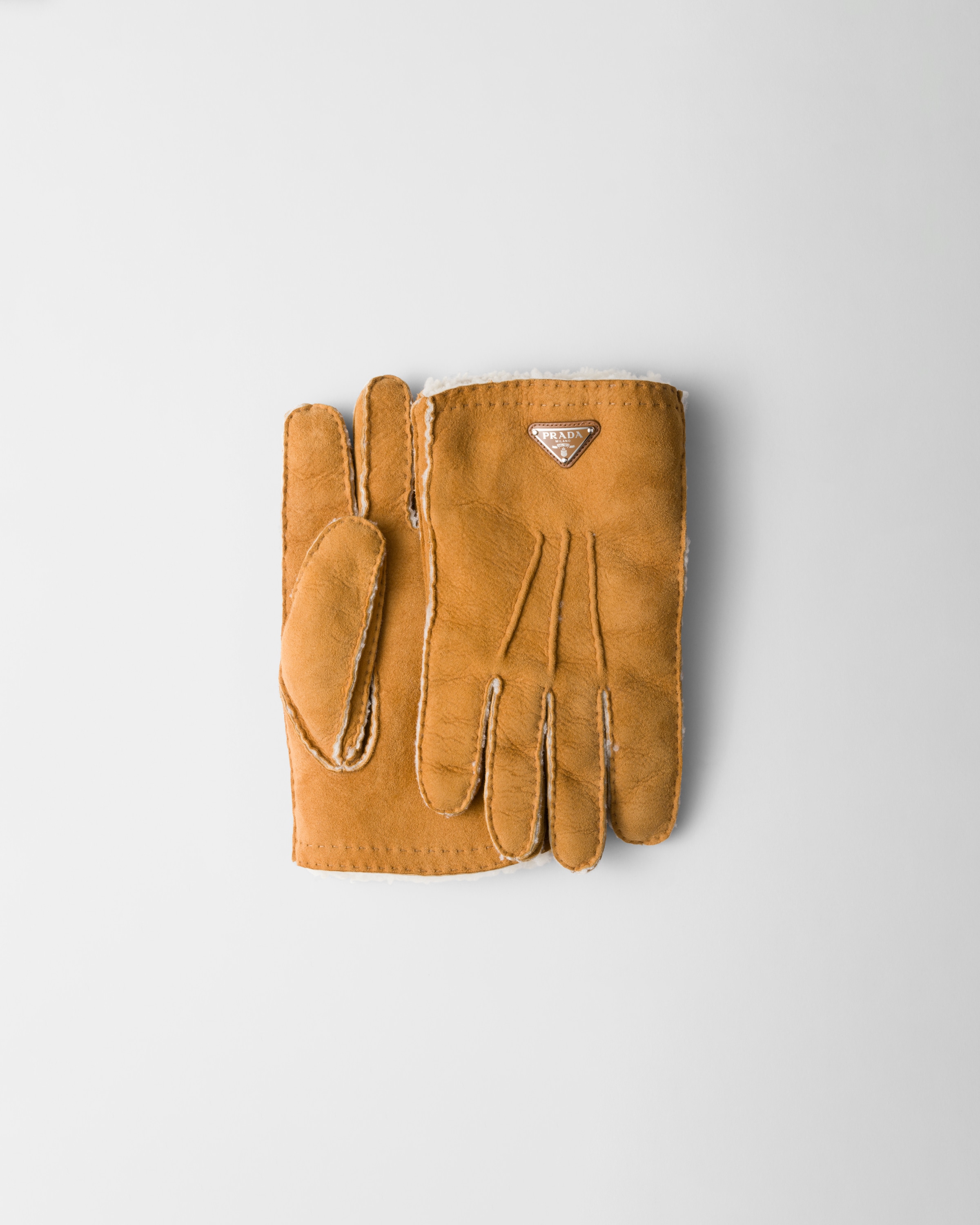 Prada Suede Sheepskin Gloves, Man, Honey, Size 8,5