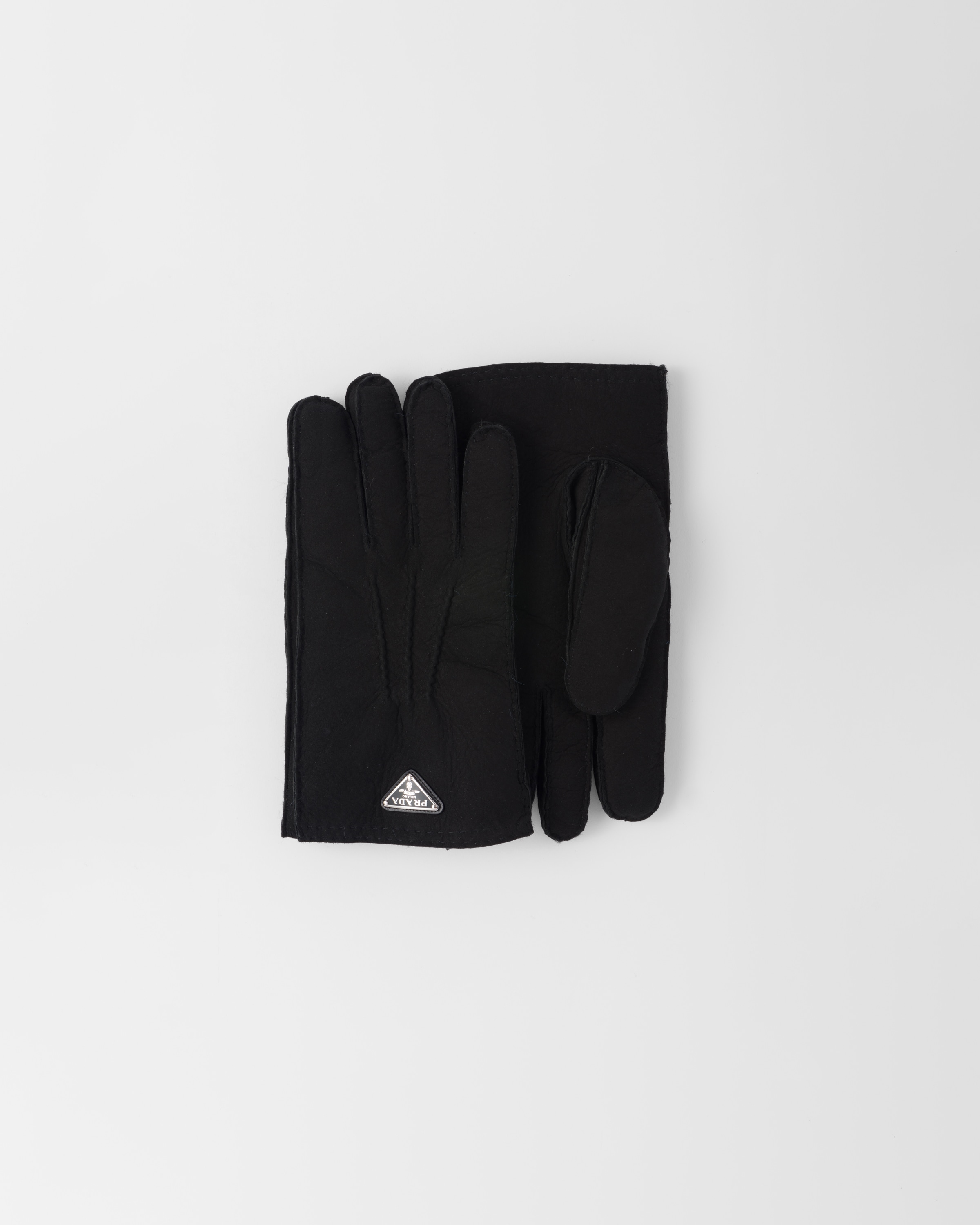 Prada Suede Sheepskin Gloves In Black