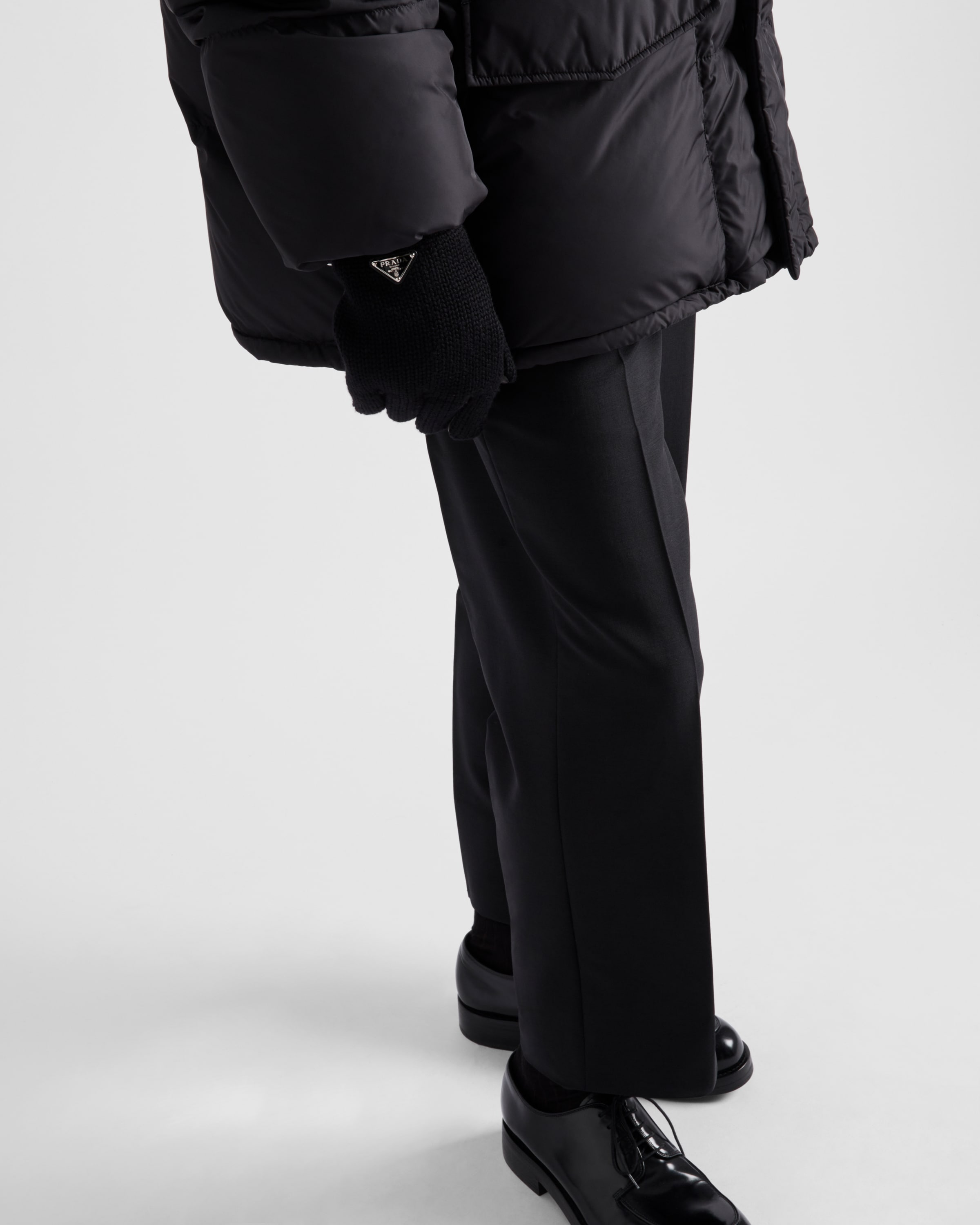 Prada Handschuhe Aus Wolle Und Nappa-leder In Schwarz